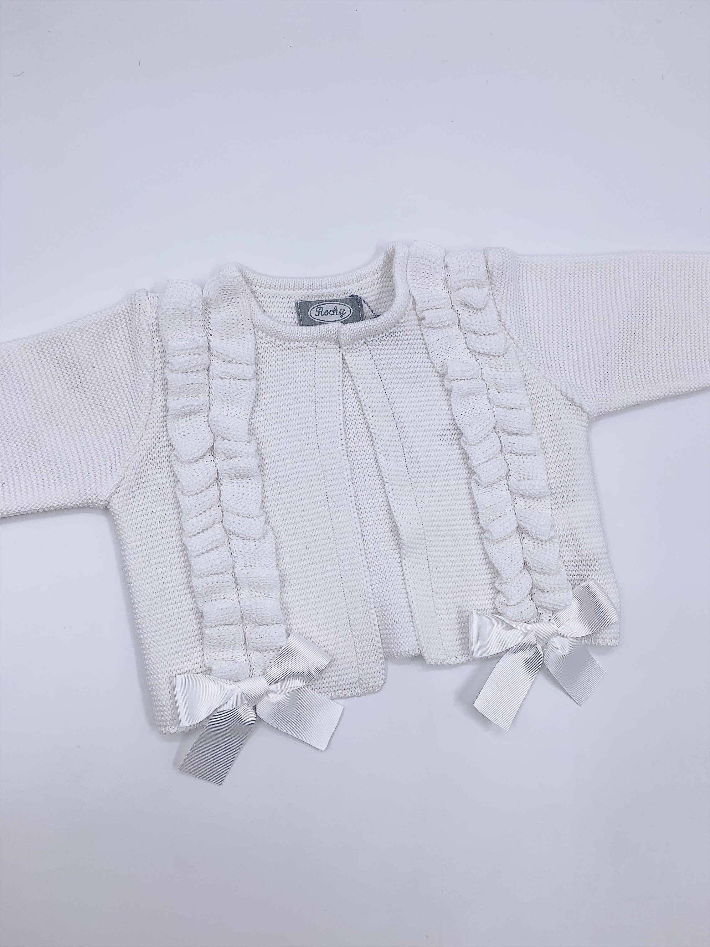 Beautiful Rochy knitted Cardigan with frills and Bow details(ALL COLOURS)