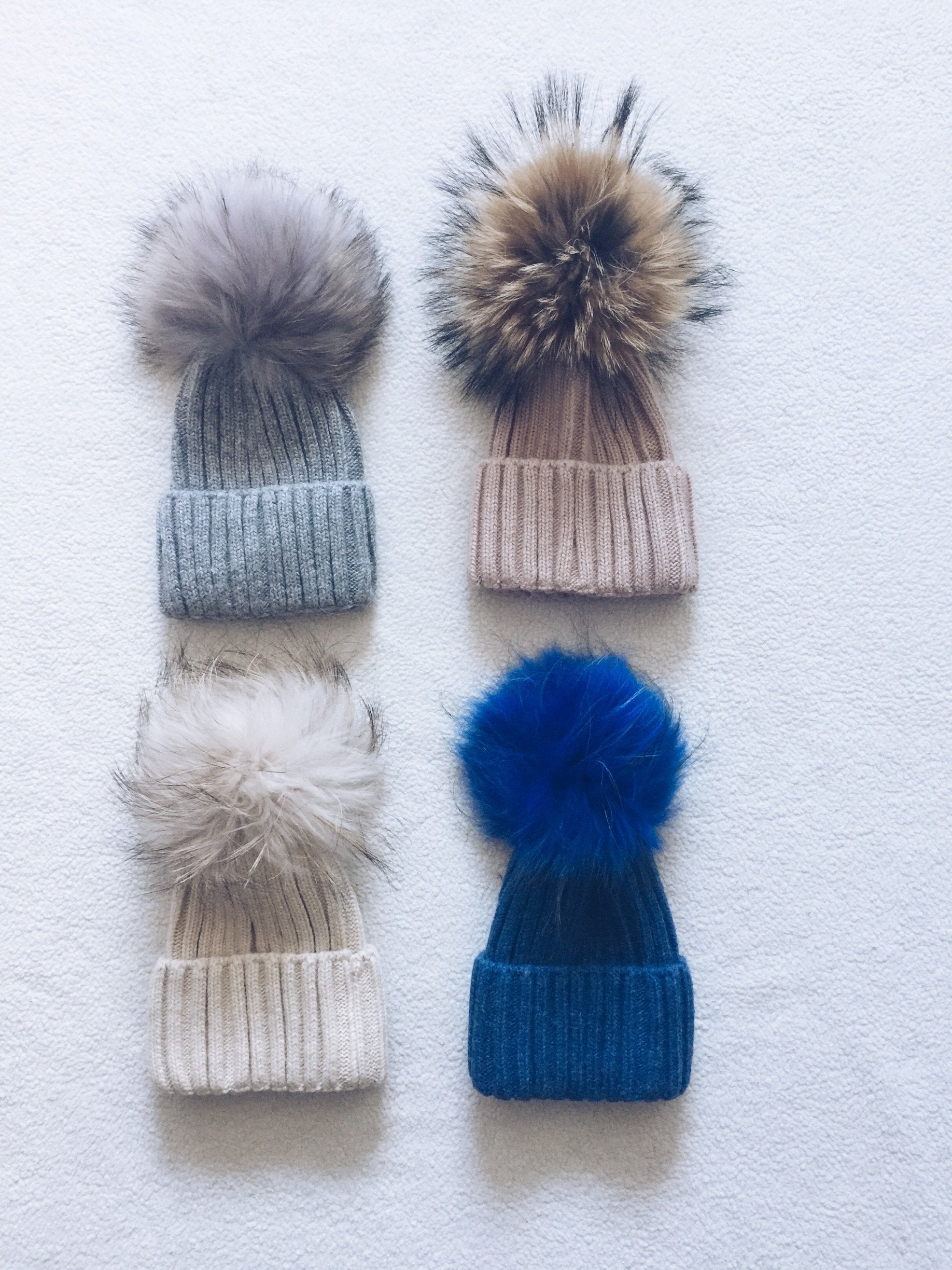 Faux Fur Raccoon Fur Pom Pom Hat Baby 2023 Fashion Children Winter