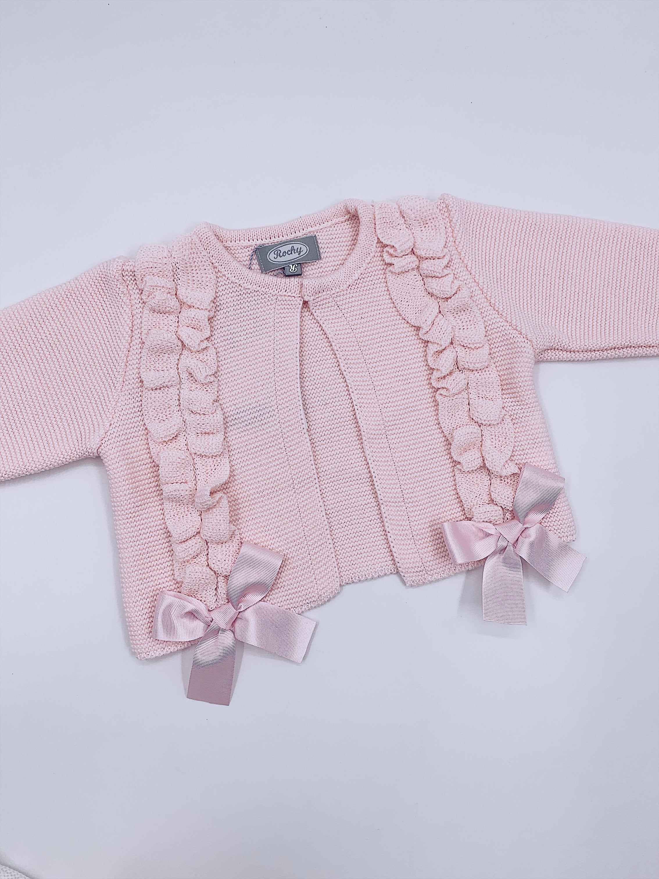 Beautiful Rochy knitted Cardigan with frills and Bow details(ALL COLOURS)