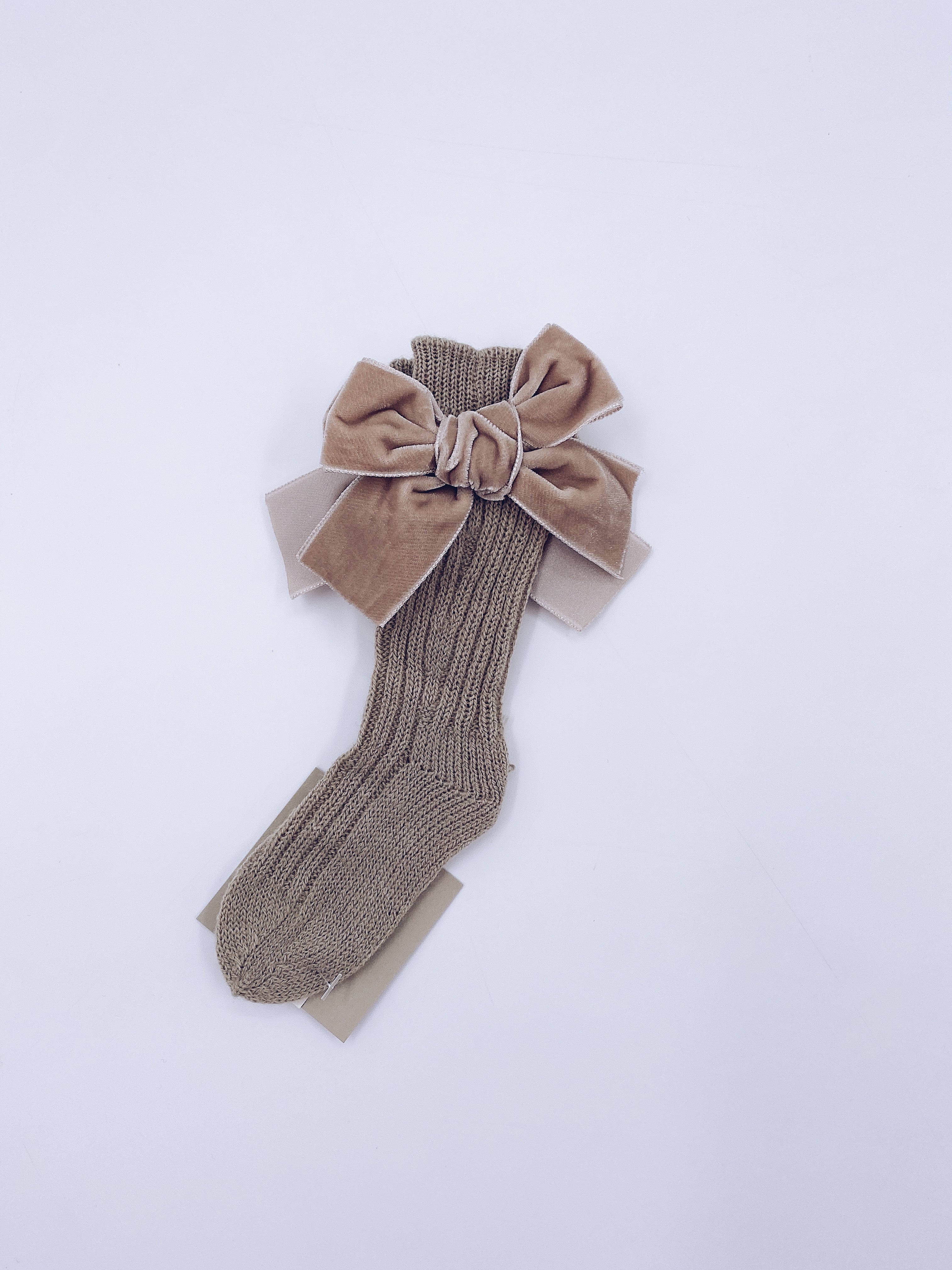 Beautiful knitted socks with Luxurious velvet bows