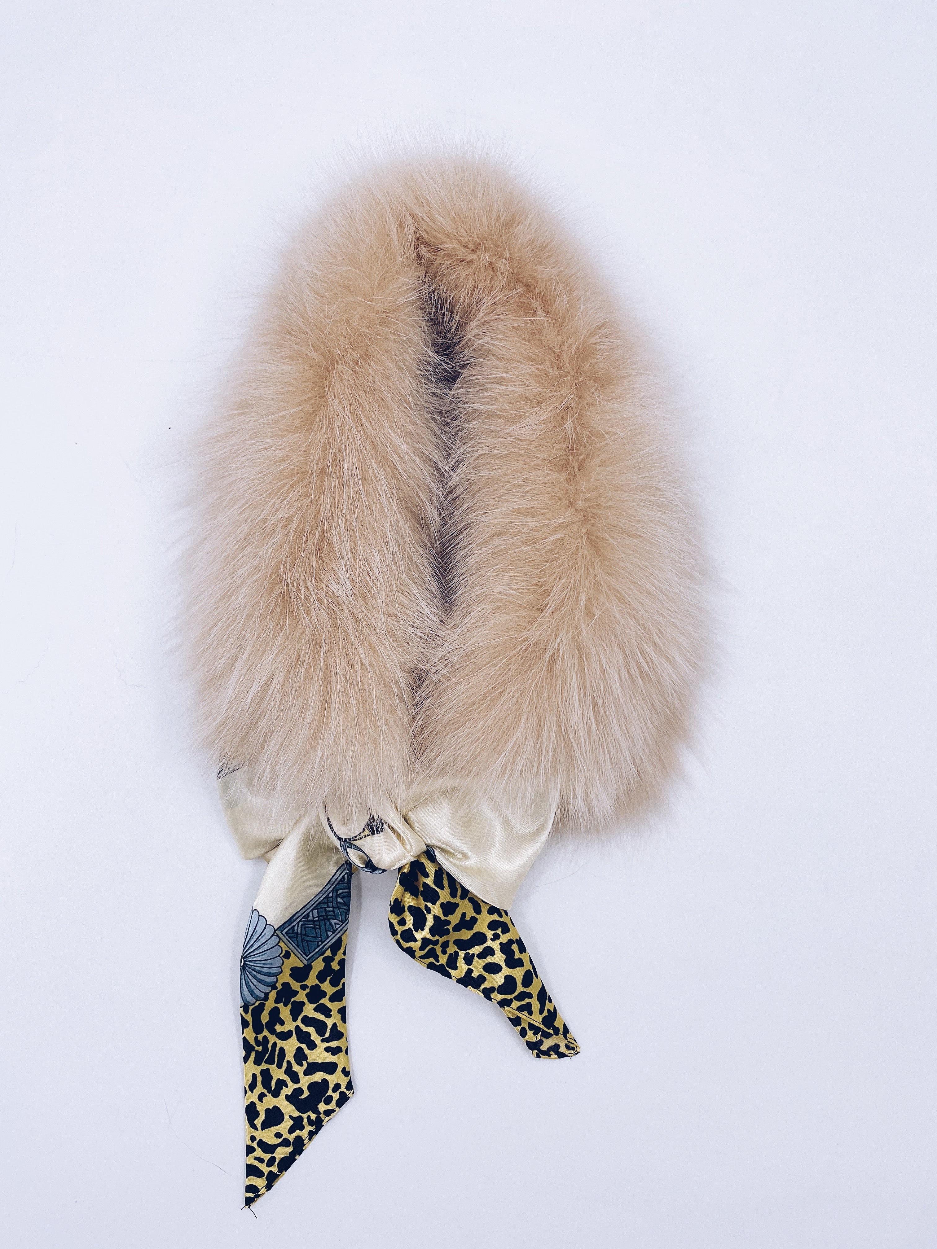 MI LOVES Signature Luxurious Fox fur collar with beautiful silk scarf.