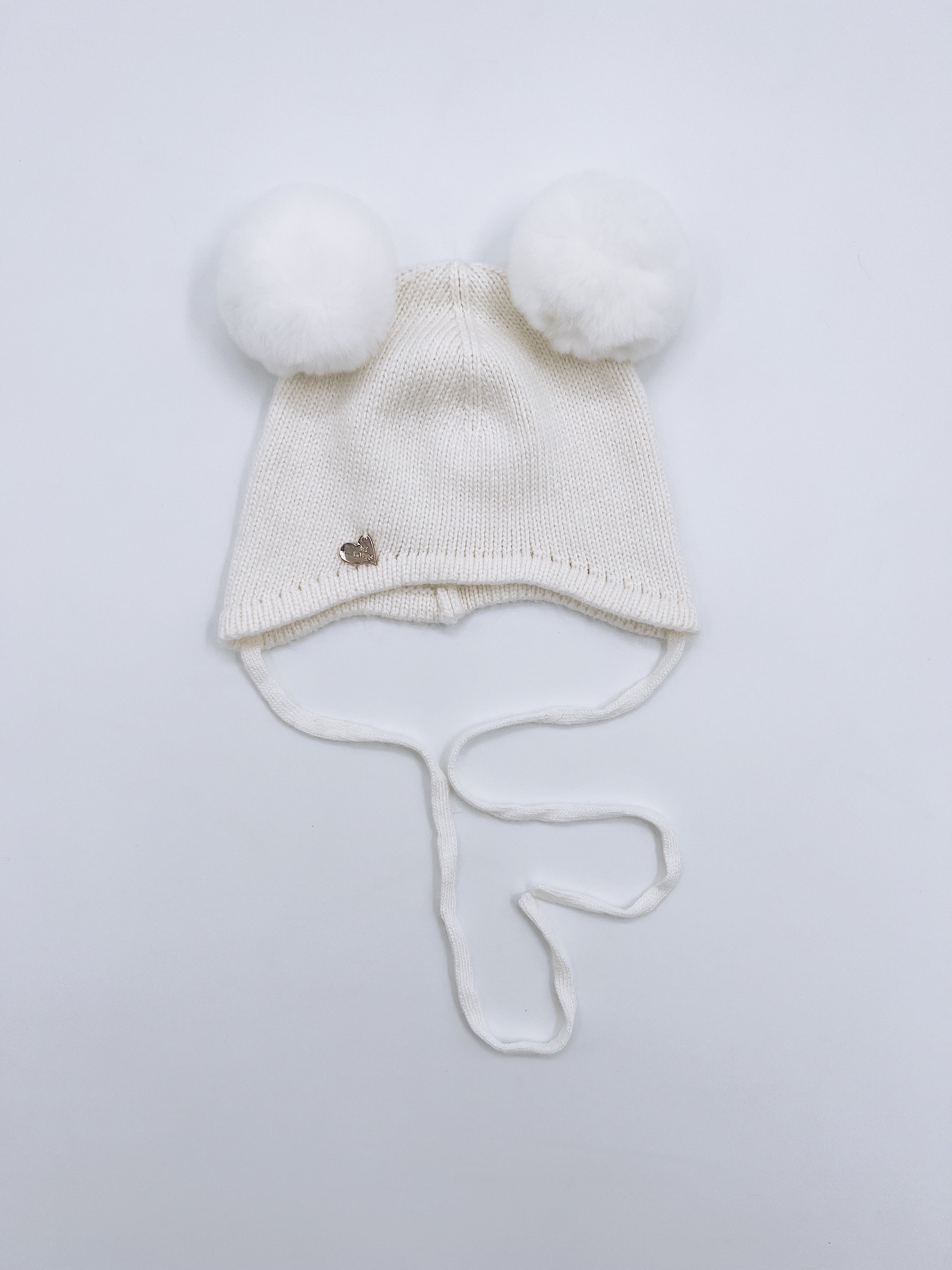 MI LOVES SIGNATURE Little Bear Angora Double pompom hat. C