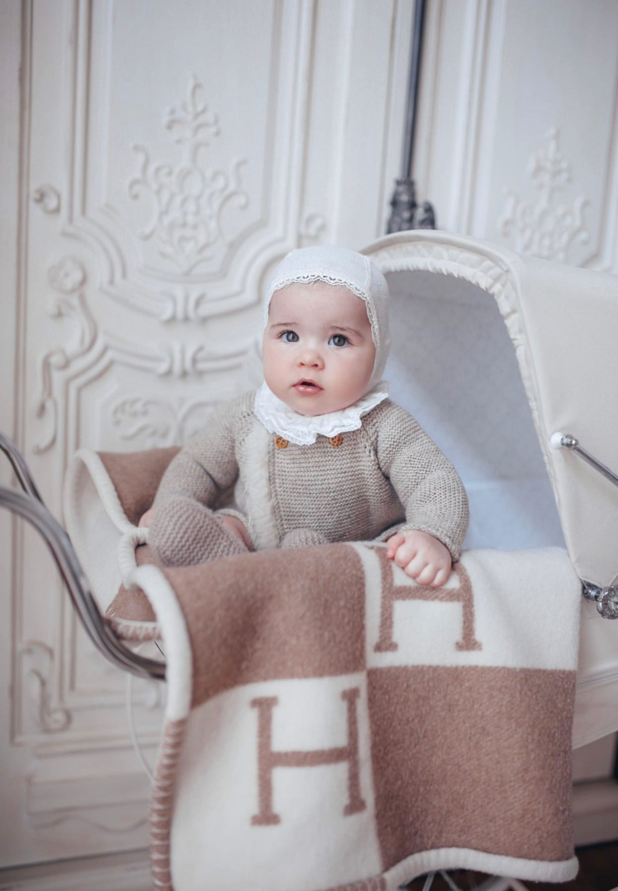 Joha Ivory Silk/Wool Baby Bonnet