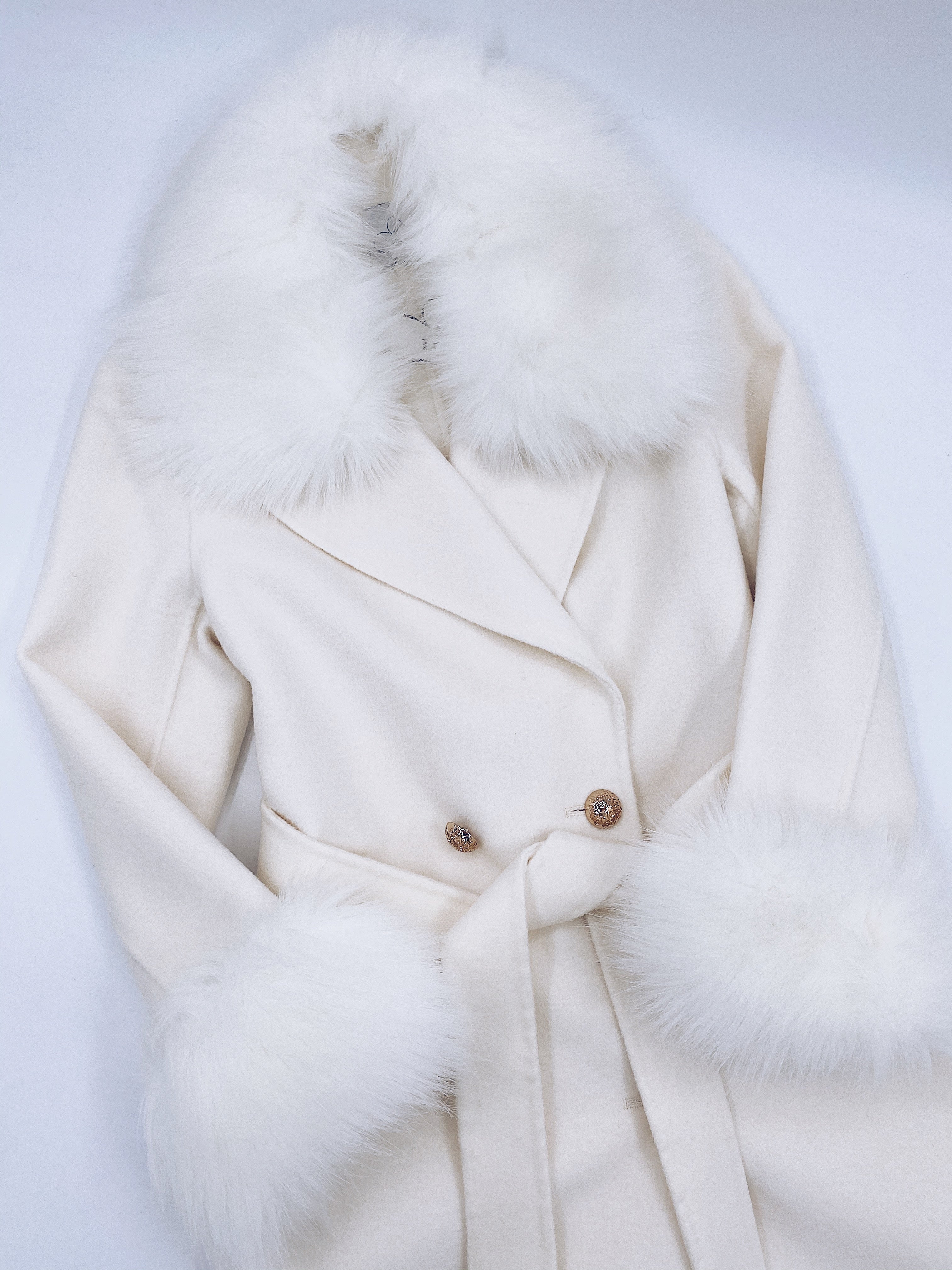 Beautiful Adult Cashmere blend jacket with Synthetic fur trim and cuffs.
