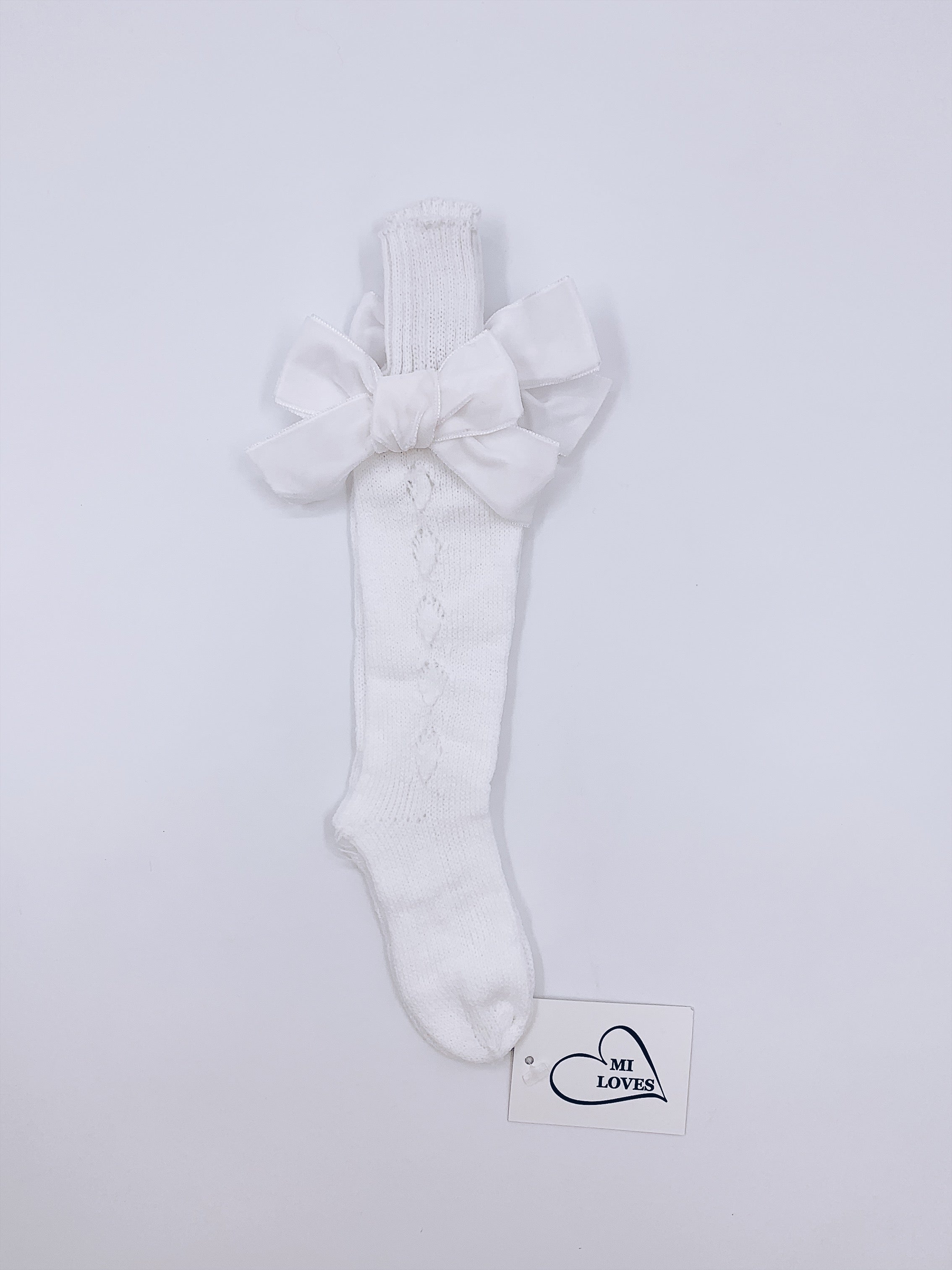 MI LOVES SIGNATURE KNITTED HIGH KNEE SOCKS WITH VELVET BOWS