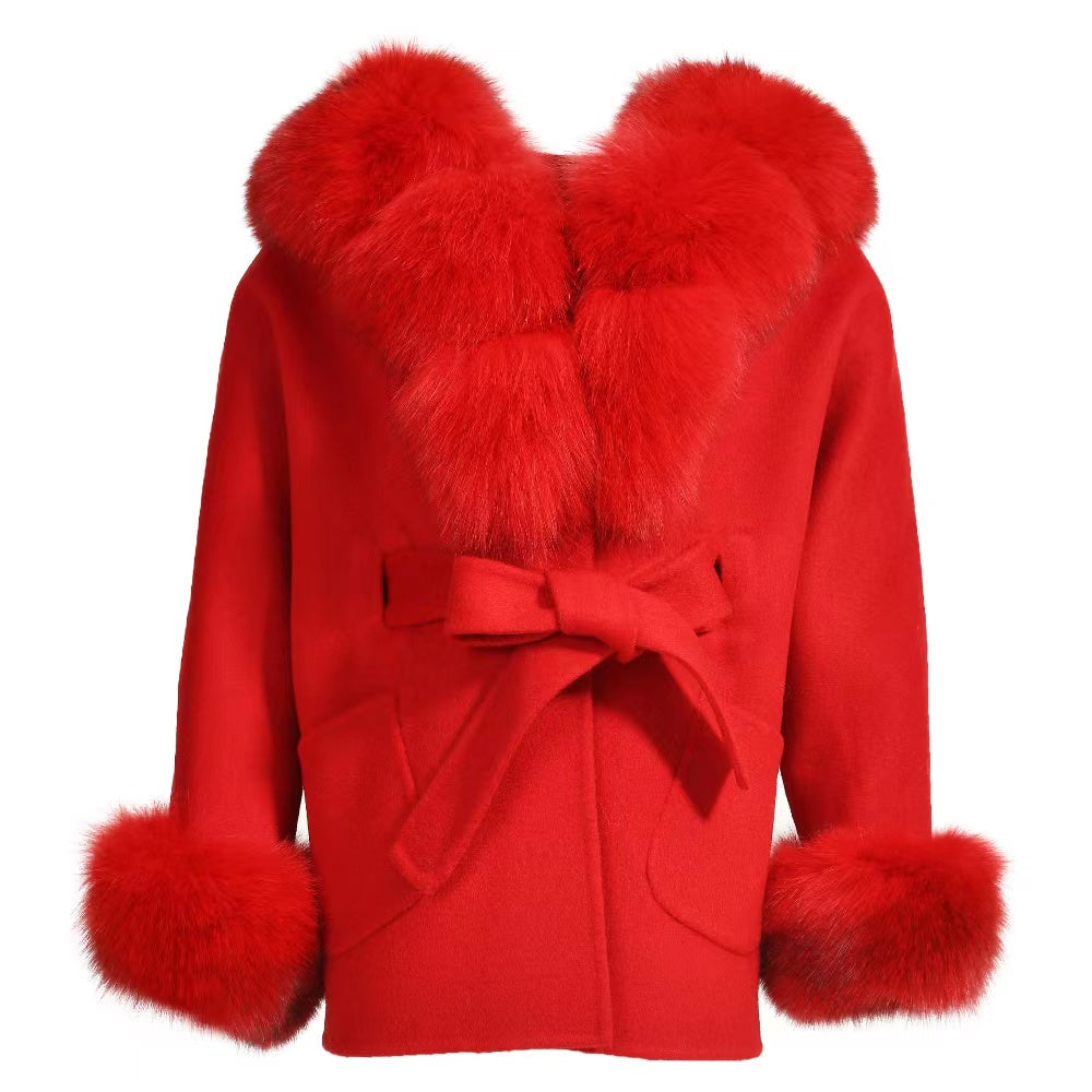 PRE ORDER(Delivery in 2-3 weeks)MI LOVES SIGNATURE Luxurious Anna cashmere Adult coat with Fox fur trim and cuffs.
