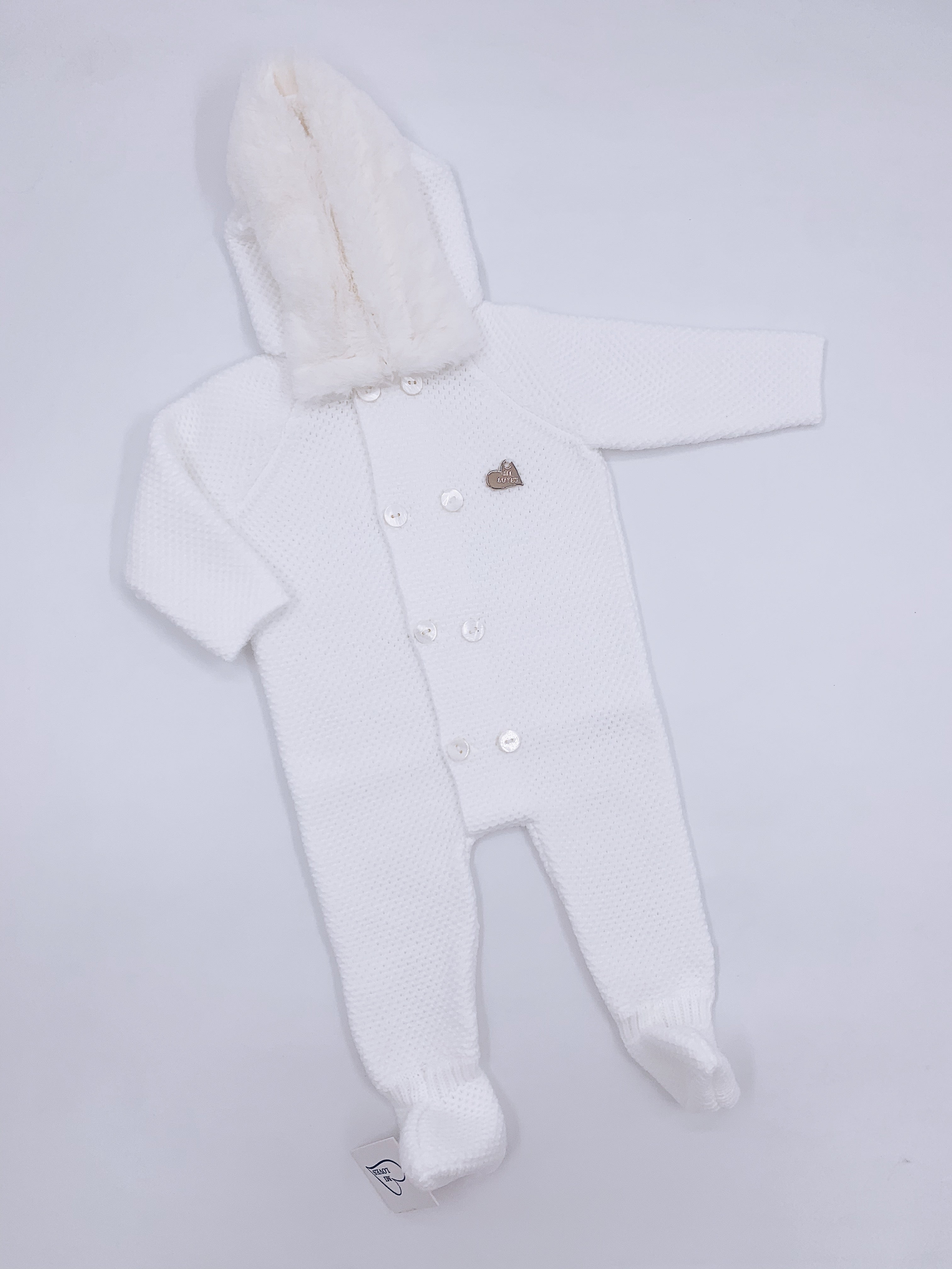 MI LOVES SIGNATURE knitted Pramsuit with faux fur trim