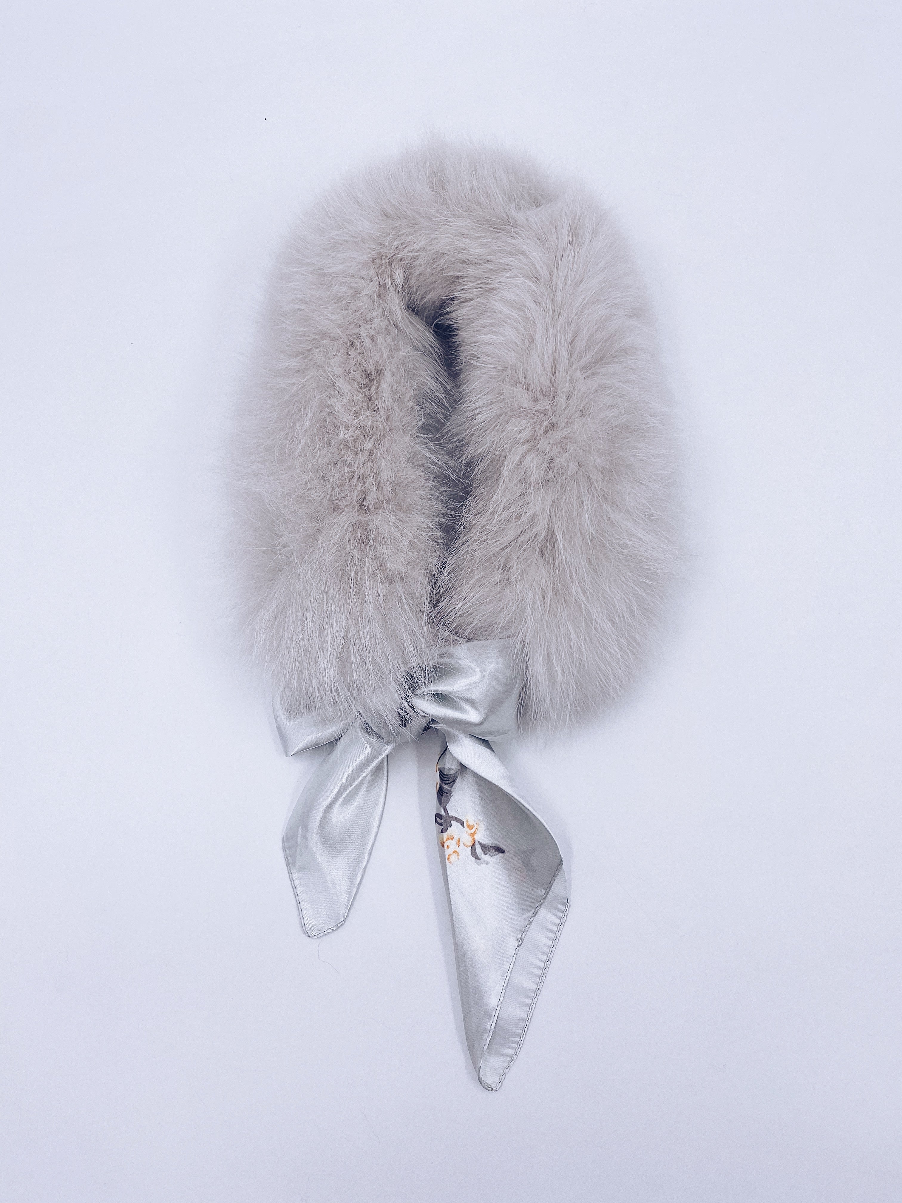 MI LOVES Signature Luxurious Fox fur collar with beautiful silk scarf.