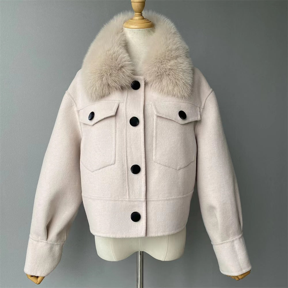 PRE ORDER (delivery in 2 weeks)MI LOVES SIGNATURE ELITE Collection Adult cashmere jacket with Fox fur trim