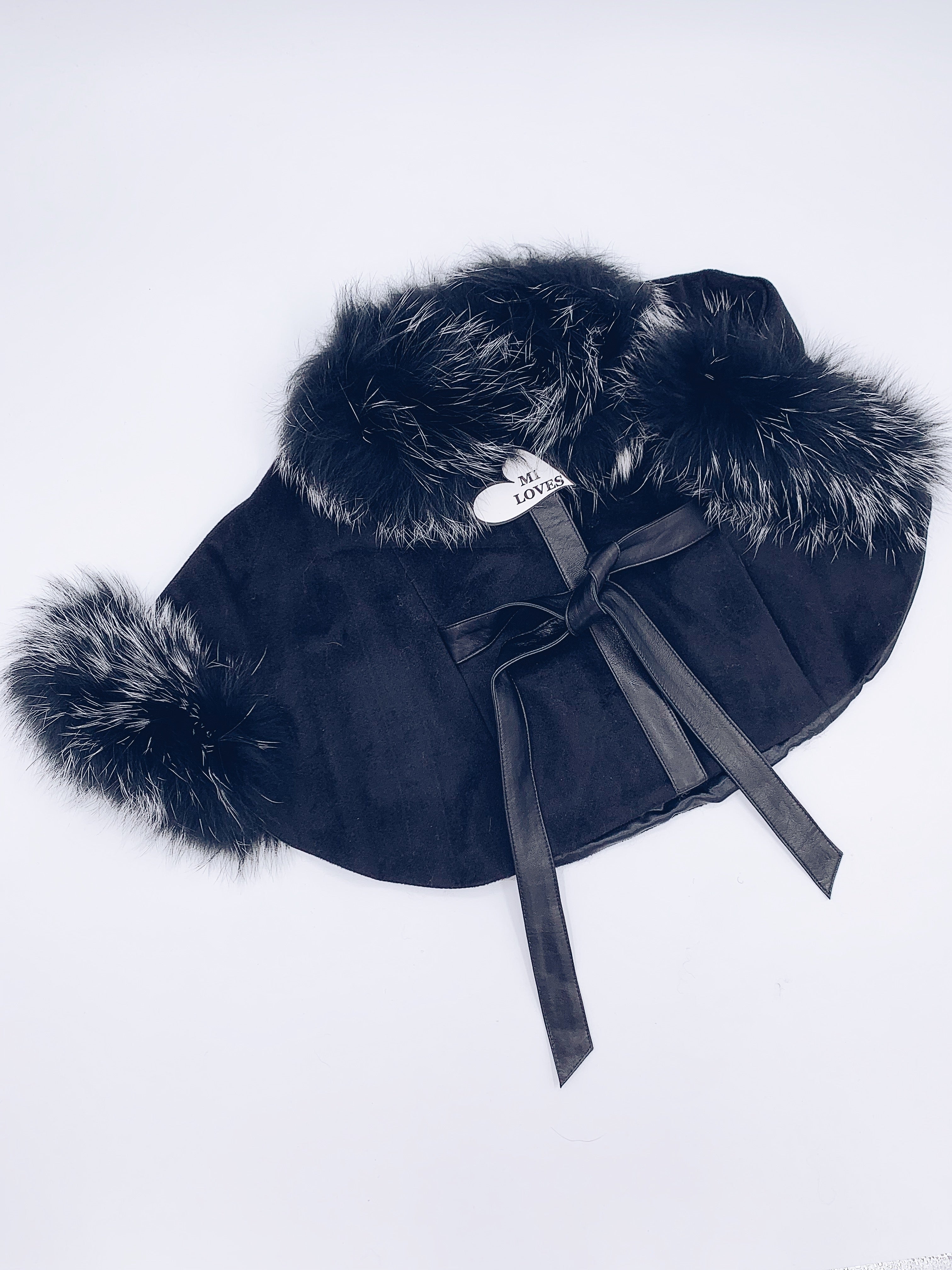 Luxurious Racoon fur trim and cuffs kids poncho
