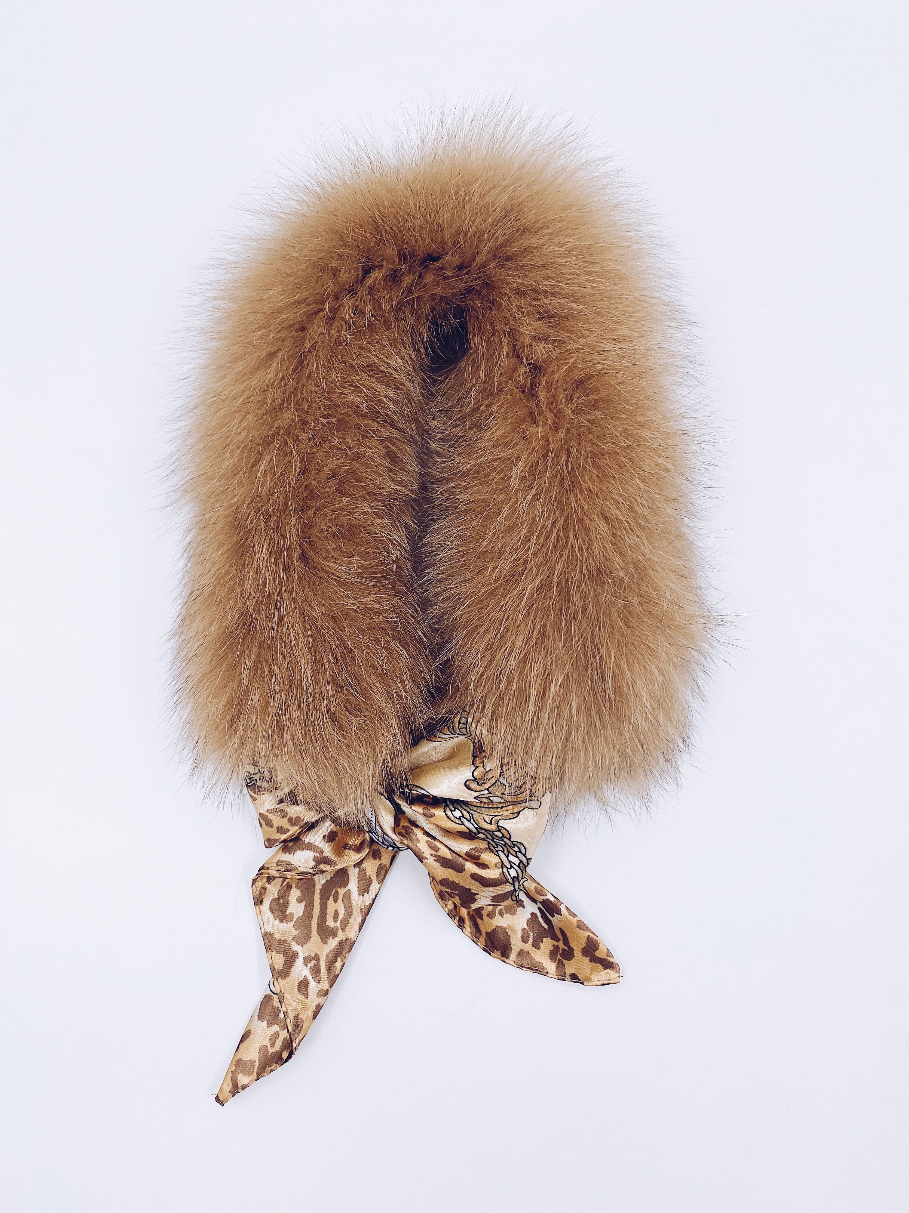 MI LOVES Signature Luxurious Fox fur collar with beautiful silk scarf.