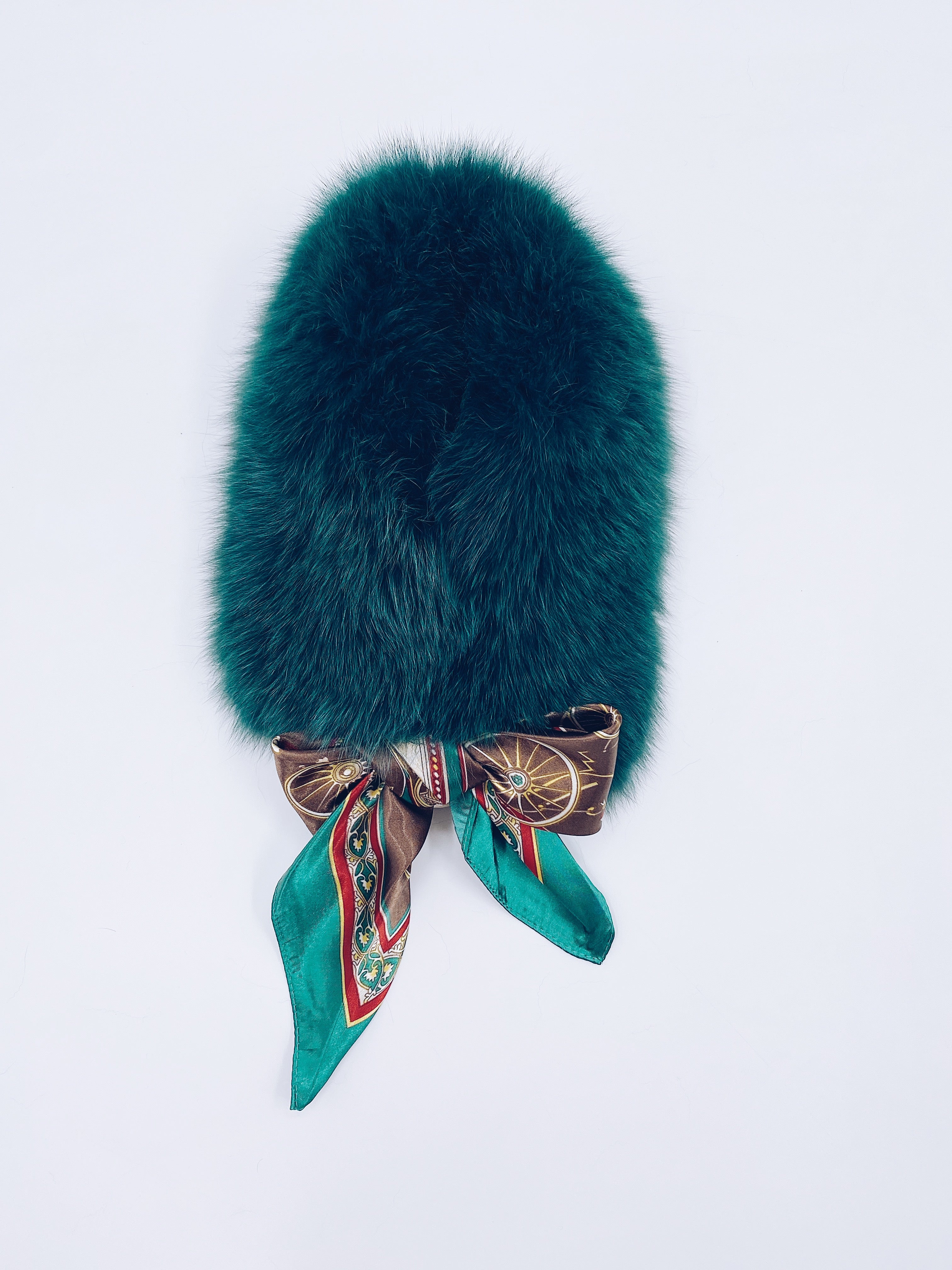 MI LOVES Signature Luxurious Fox fur collar with beautiful silk scarf.
