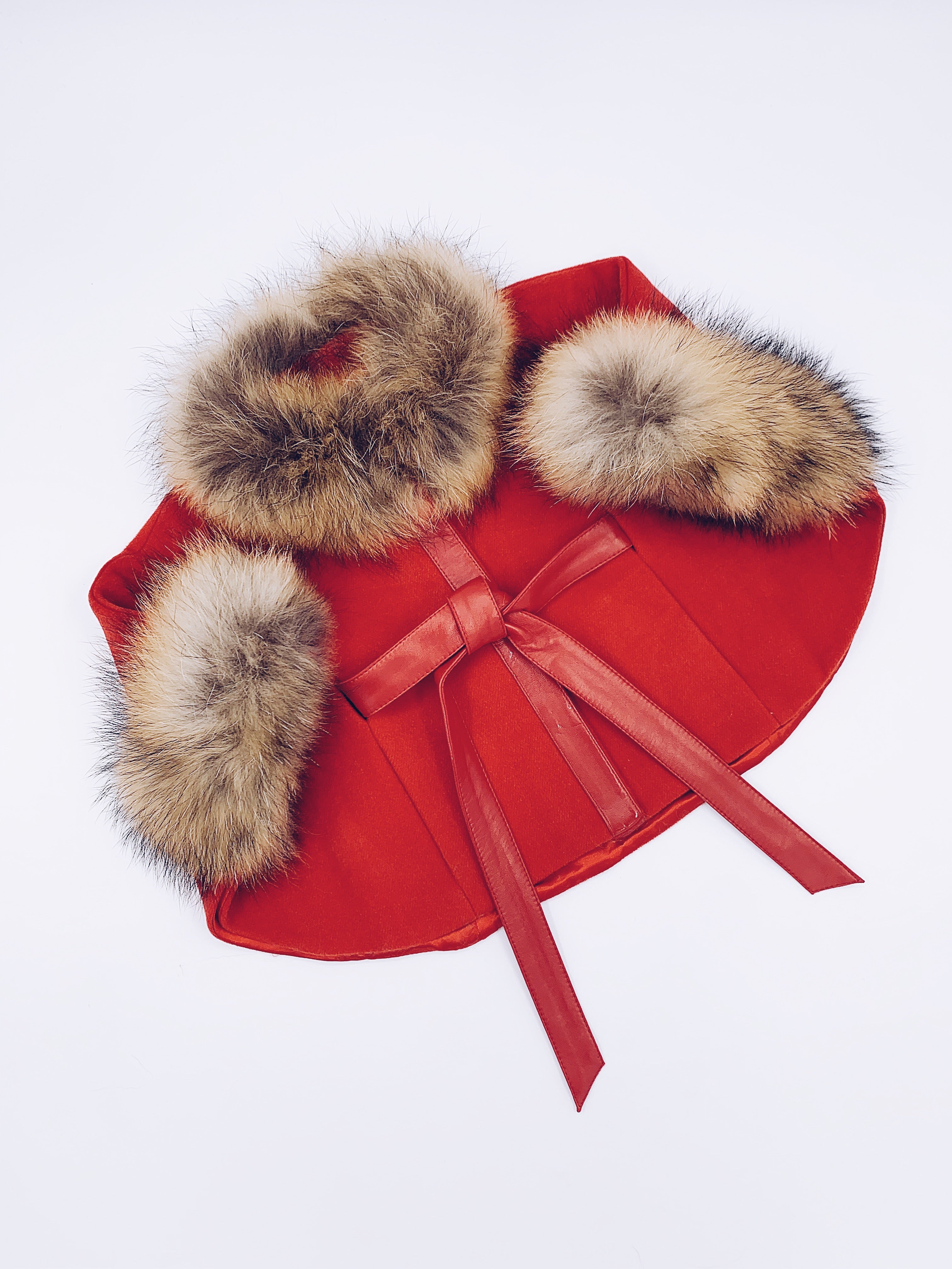 Luxurious Racoon fur trim and cuffs kids poncho