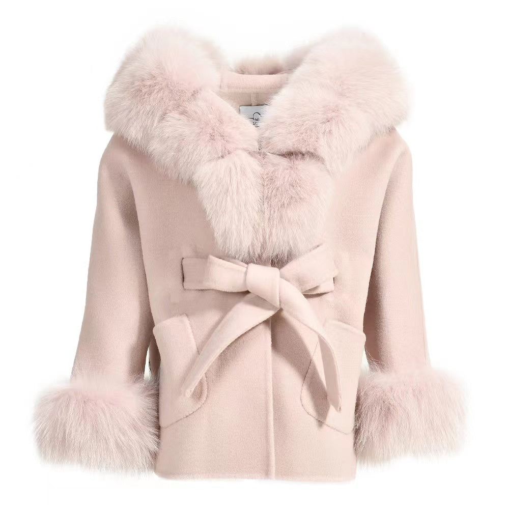 PRE ORDER(Delivery in 2-3 weeks)MI LOVES SIGNATURE Luxurious Anna cashmere Adult coat with Fox fur trim and cuffs.