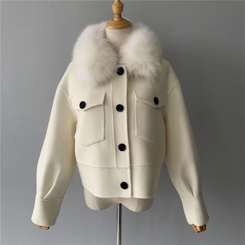 PRE ORDER (delivery in 2 weeks)MI LOVES SIGNATURE ELITE Collection Adult cashmere jacket with Fox fur trim