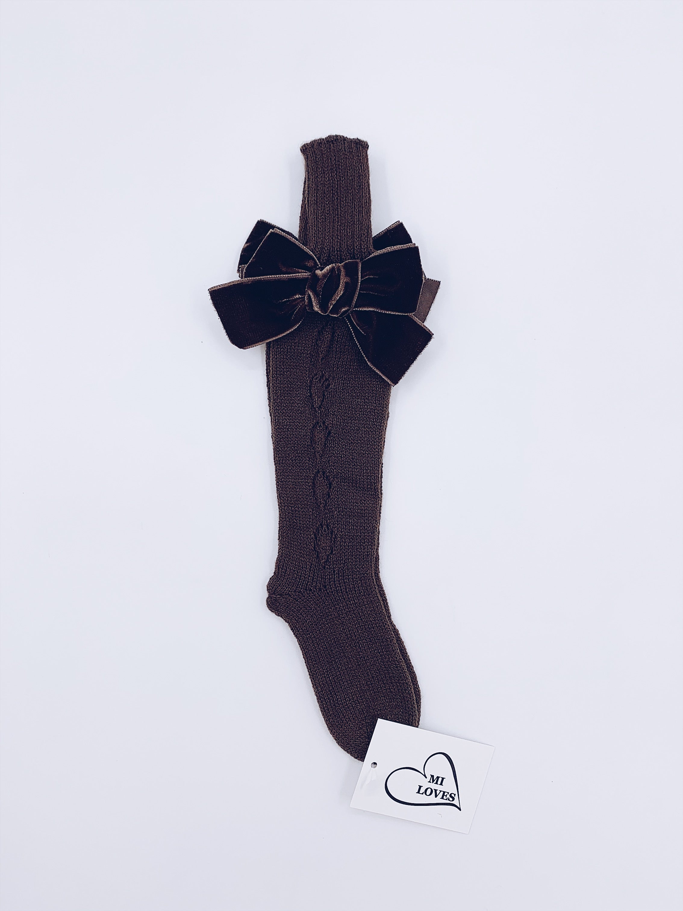 MI LOVES SIGNATURE KNITTED HIGH KNEE SOCKS WITH VELVET BOW