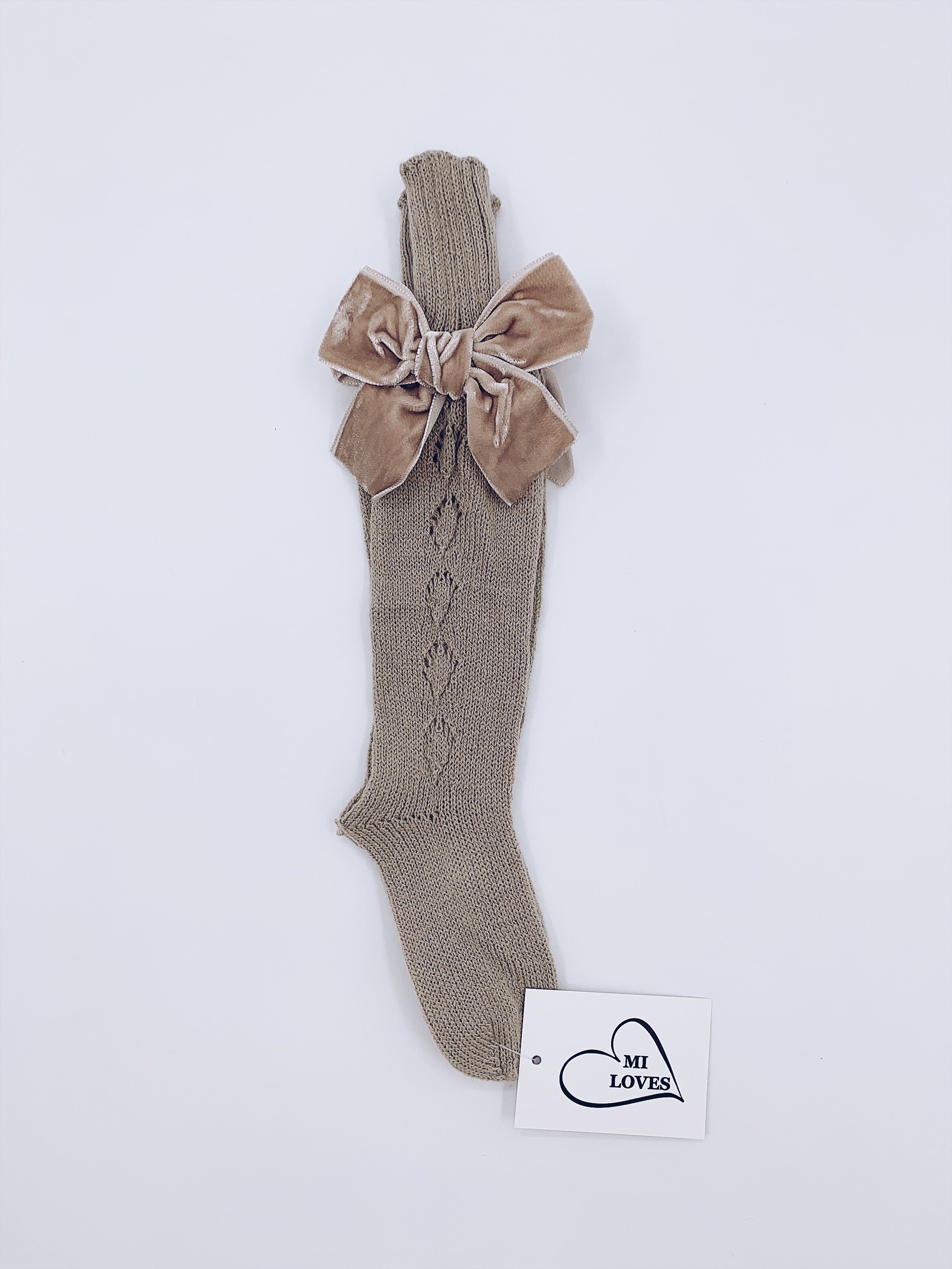 MI LOVES SIGNATURE KNITTED HIGH KNEE SOCKS WITH VELVET BOWS
