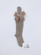 MI LOVES SIGNATURE KNITTED HIGH KNEE SOCKS WITH VELVET BOWS