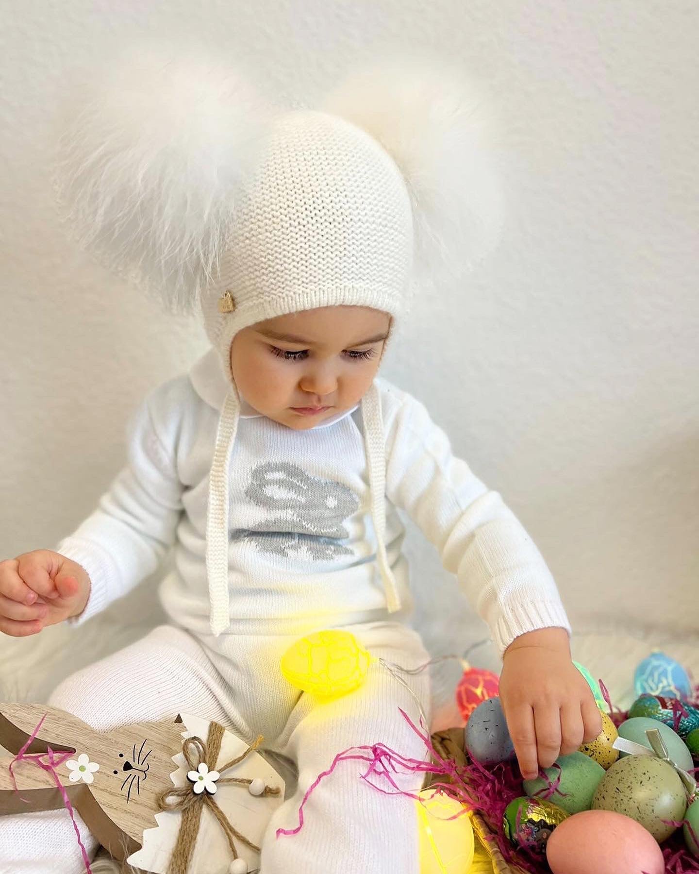 NEW MI LOVES Signature Cashmere Double pompom hat