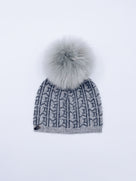 MI LOVES SIGNATURE MONOGRAM Kids hat with Synthetic fur pompom.