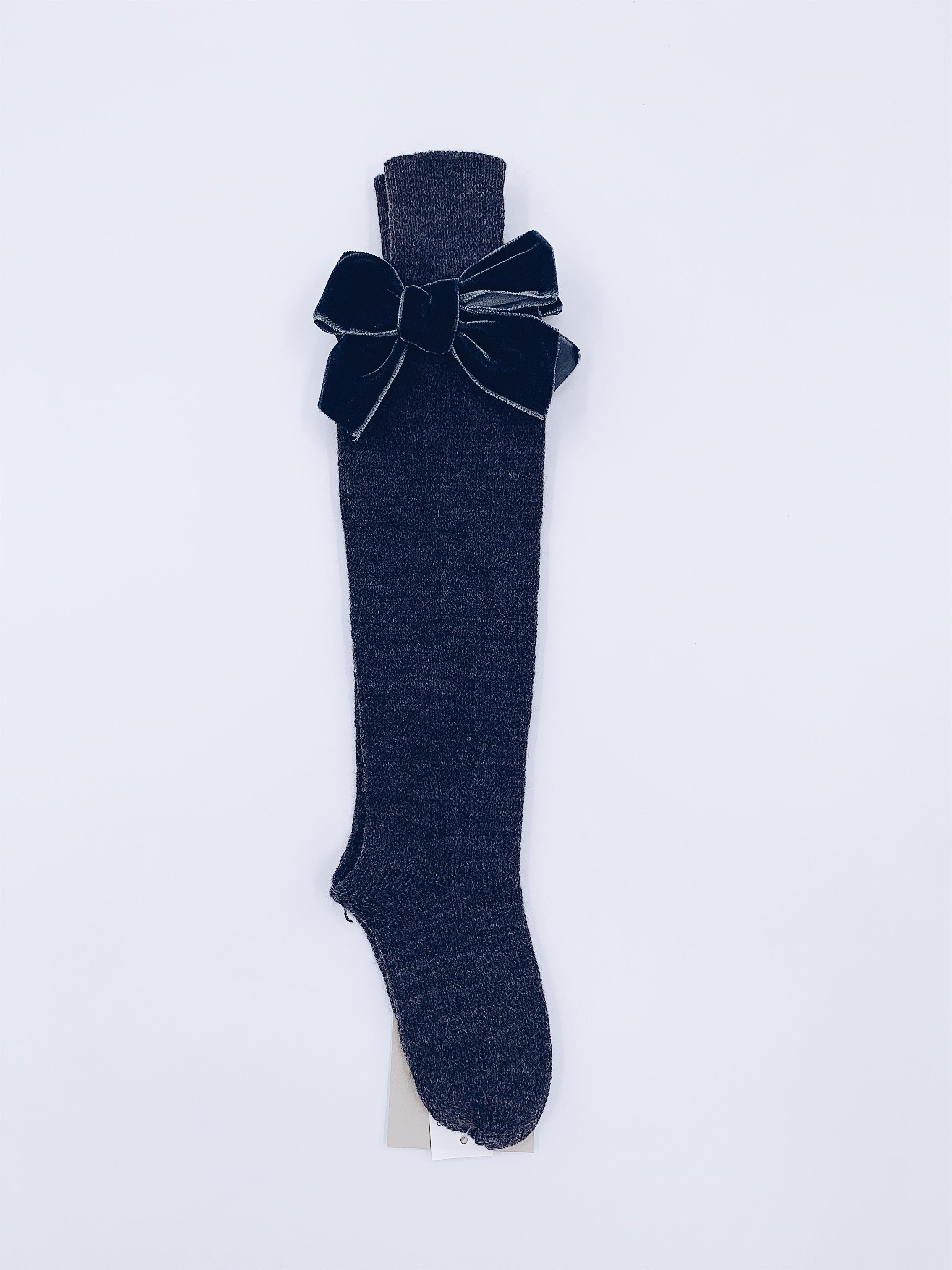 Beautiful Knitted High Knee Socks With Velvet Bows
