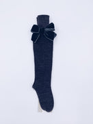 Beautiful Knitted High Knee Socks With Velvet Bows