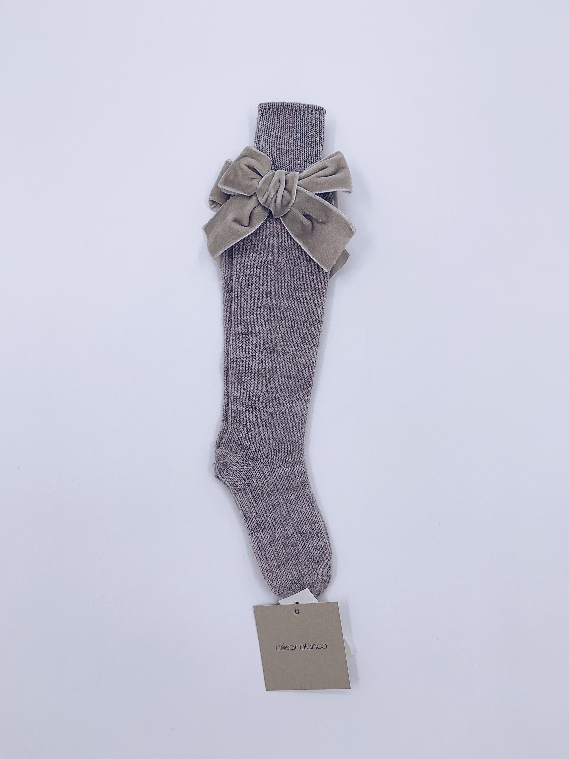 Beautiful Knitted High Knee Socks With Velvet Bows