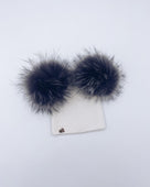 MI LOVES Signature Kids Angora Double pompom hat will silver pompoms
