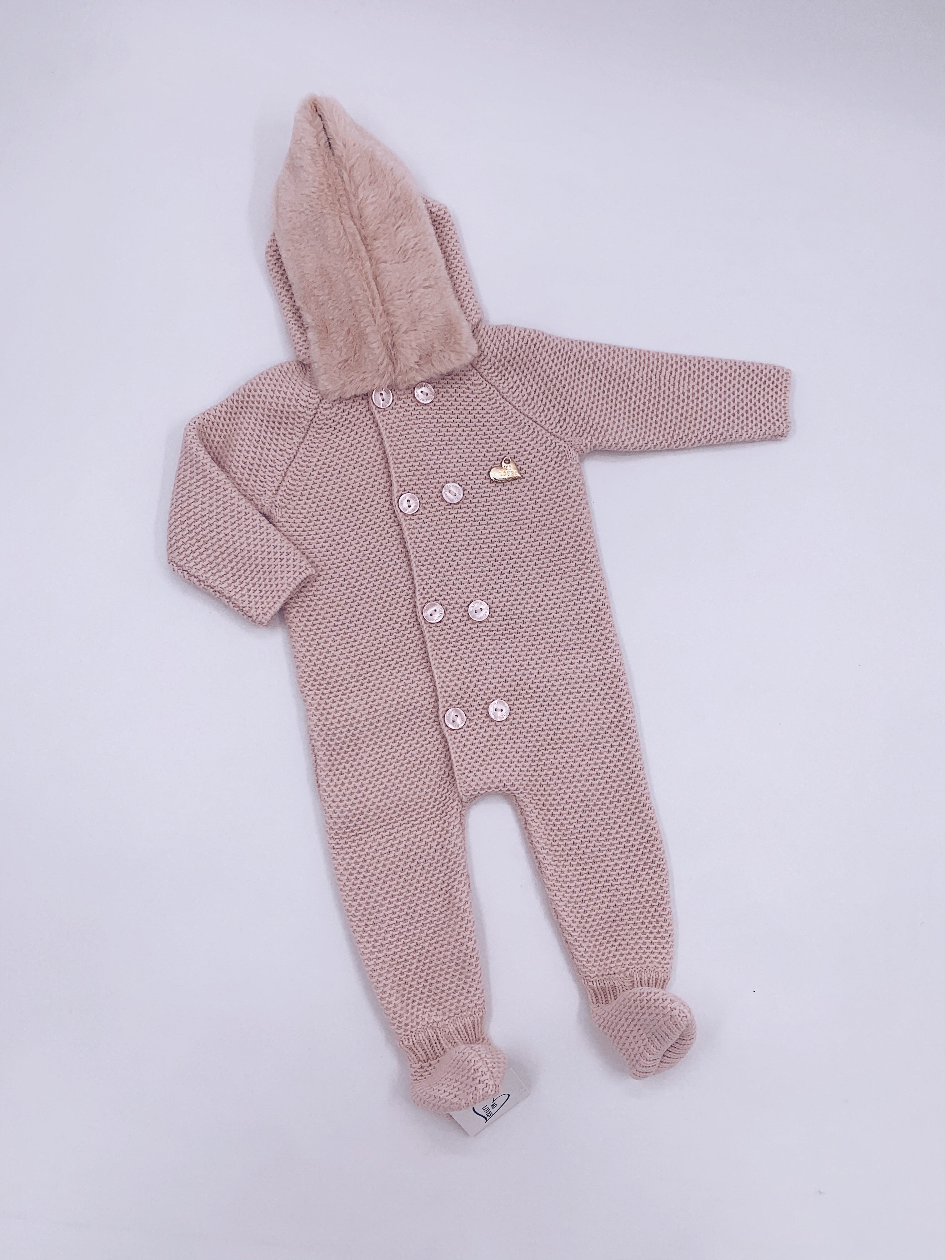 MI LOVES SIGNATURE knitted Pramsuit with faux fur trim