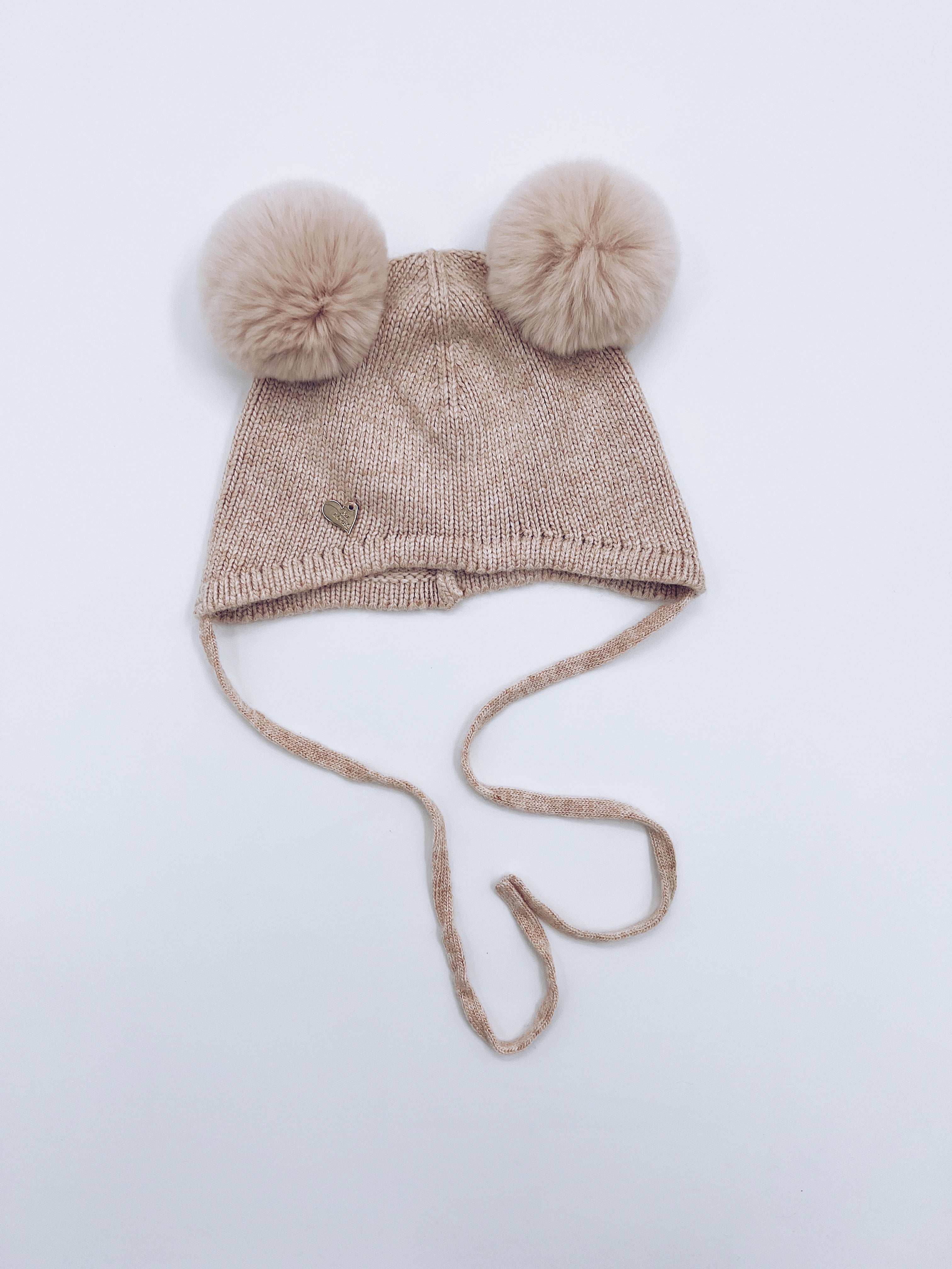 MI LOVES SIGNATURE Little Bear Angora Double pompom hat. C