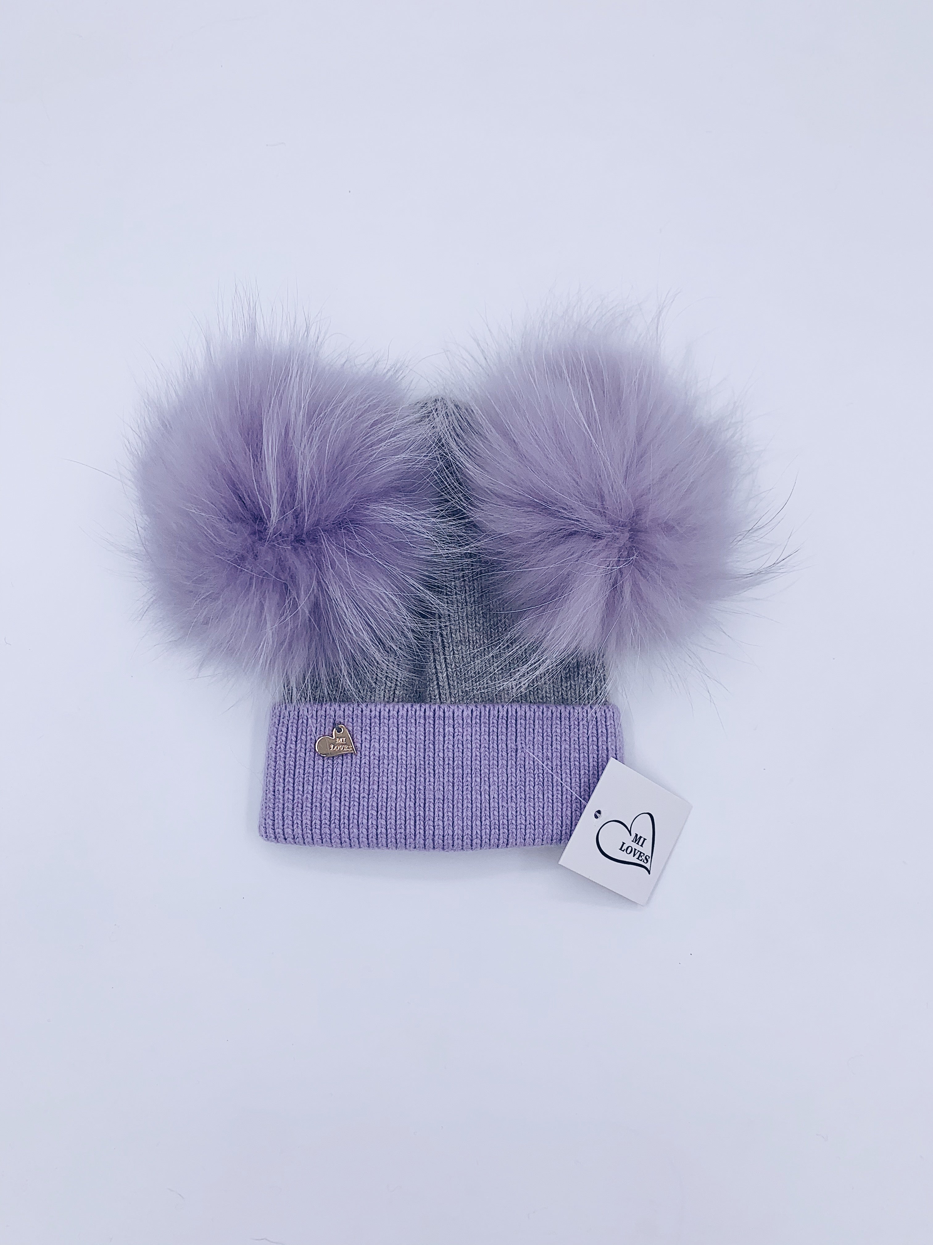 NEW!!MI LOVES Signature Angora Double pompom hat.