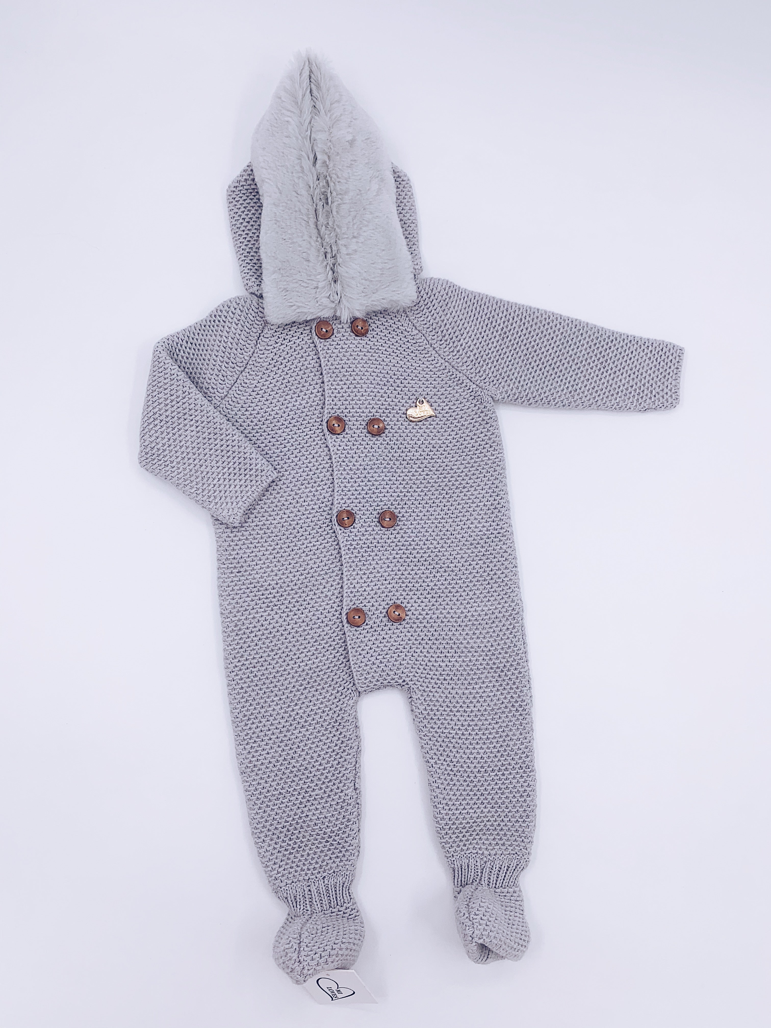 MI LOVES SIGNATURE knitted Pramsuit with faux fur trim