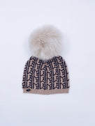 MILOVES SIGNATURE MONOGRAM Baby hat with Synthetic fur pompom