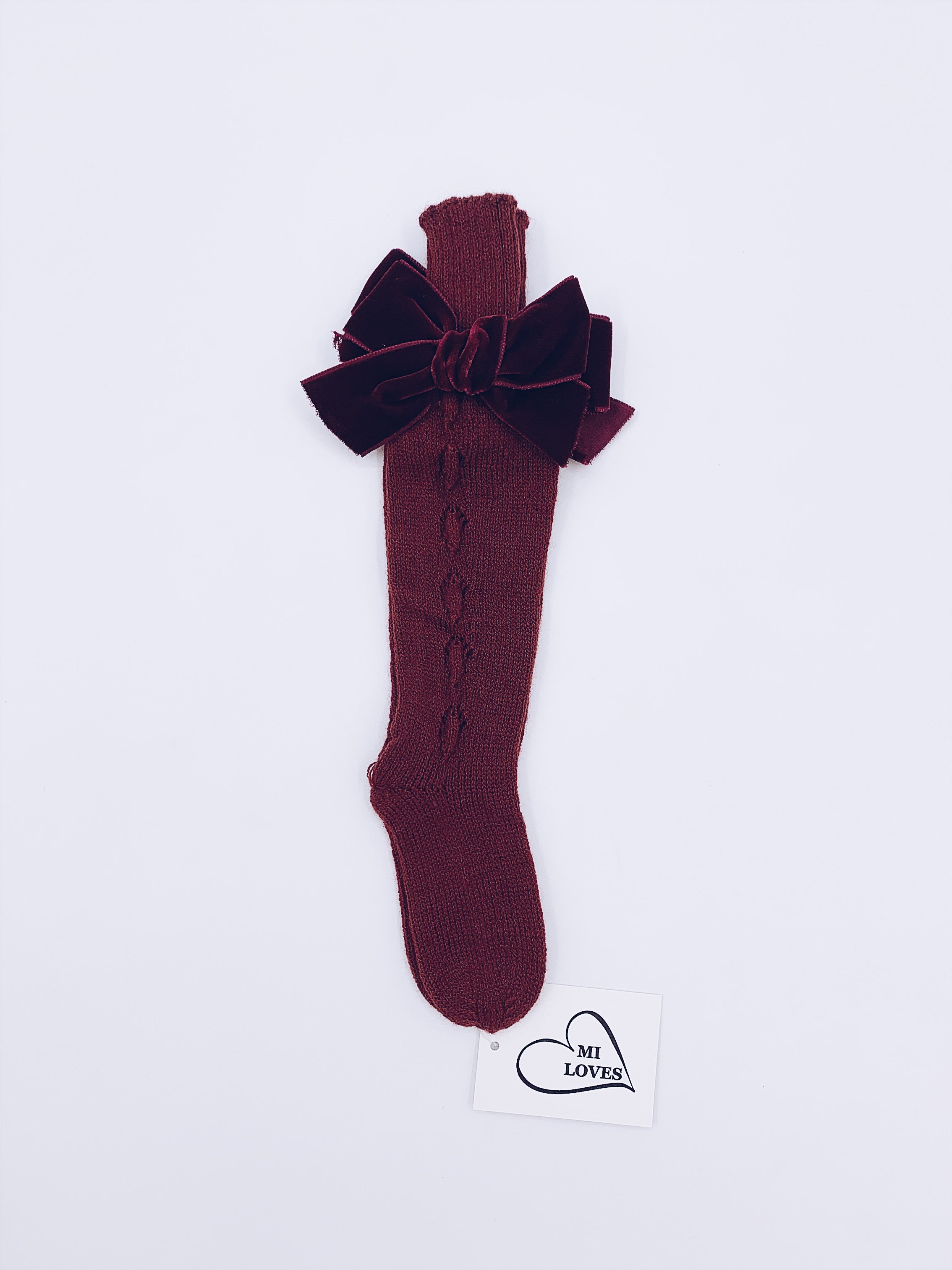 MI LOVES SIGNATURE KNITTED HIGH KNEE SOCKS WITH VELVET BOW