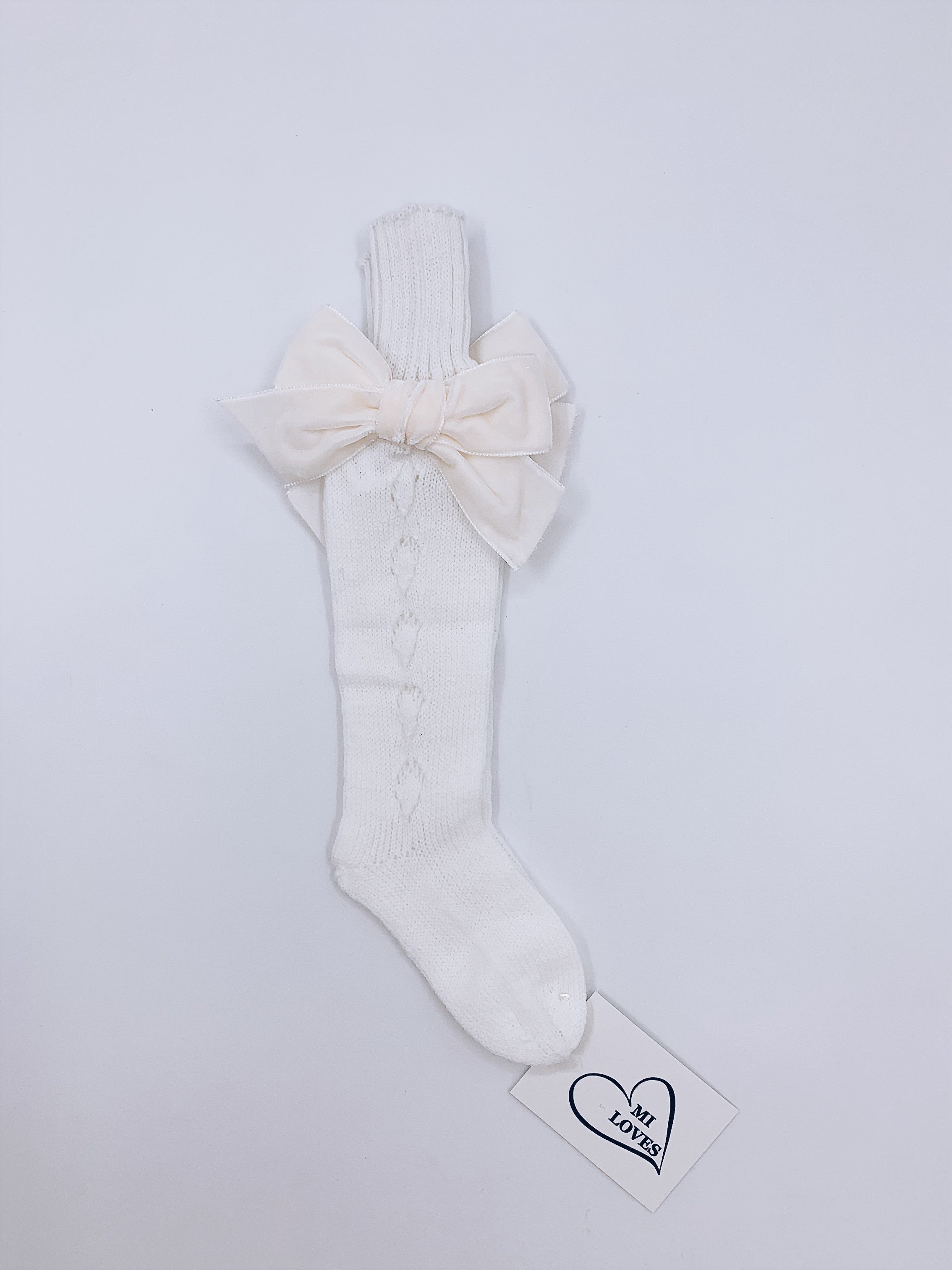 MI LOVES SIGNATURE KNITTED HIGH KNEE SOCKS WITH VELVET BOWS