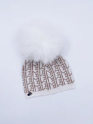 MI LOVES SIGNATURE MONOGRAM Kids hat with Fox fur pompom.