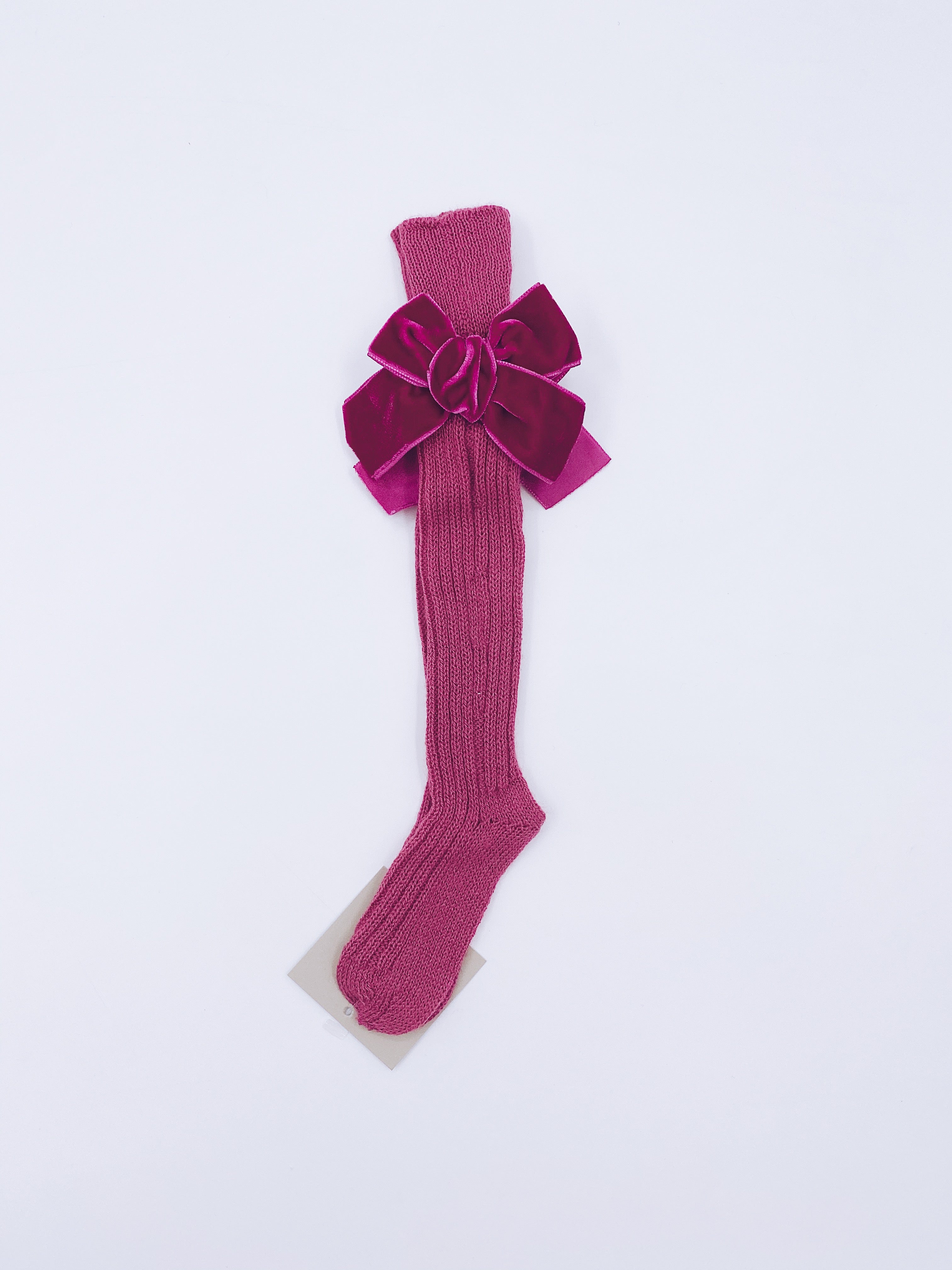 Beautiful high knee Knitted socks with Luxurious velvet bows(7051)