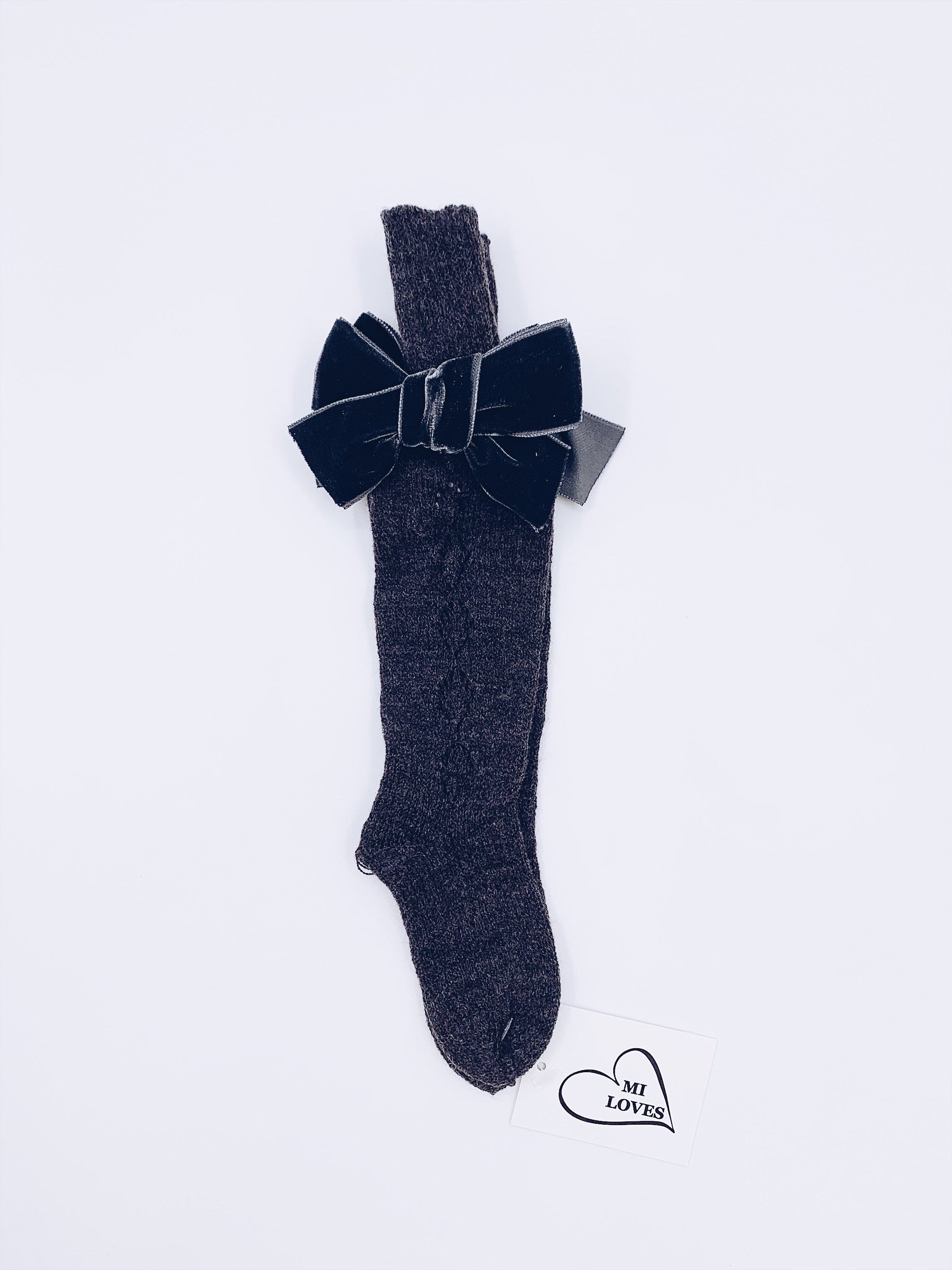 MI LOVES SIGNATURE KNITTED HIGH KNEE SOCKS WITH VELVET BOW