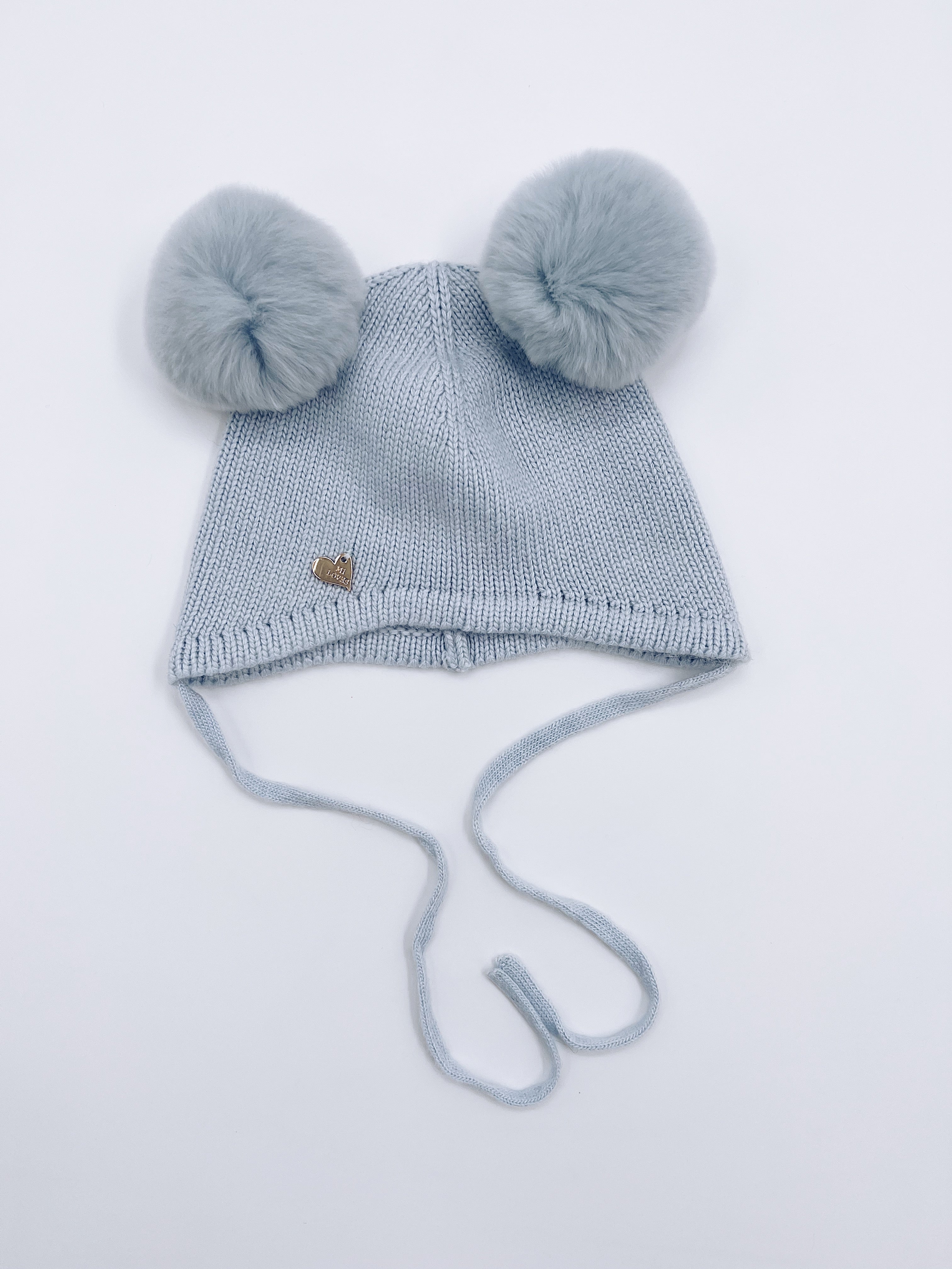 MI LOVES SIGNATURE Little Bear Angora Double pompom hat. C