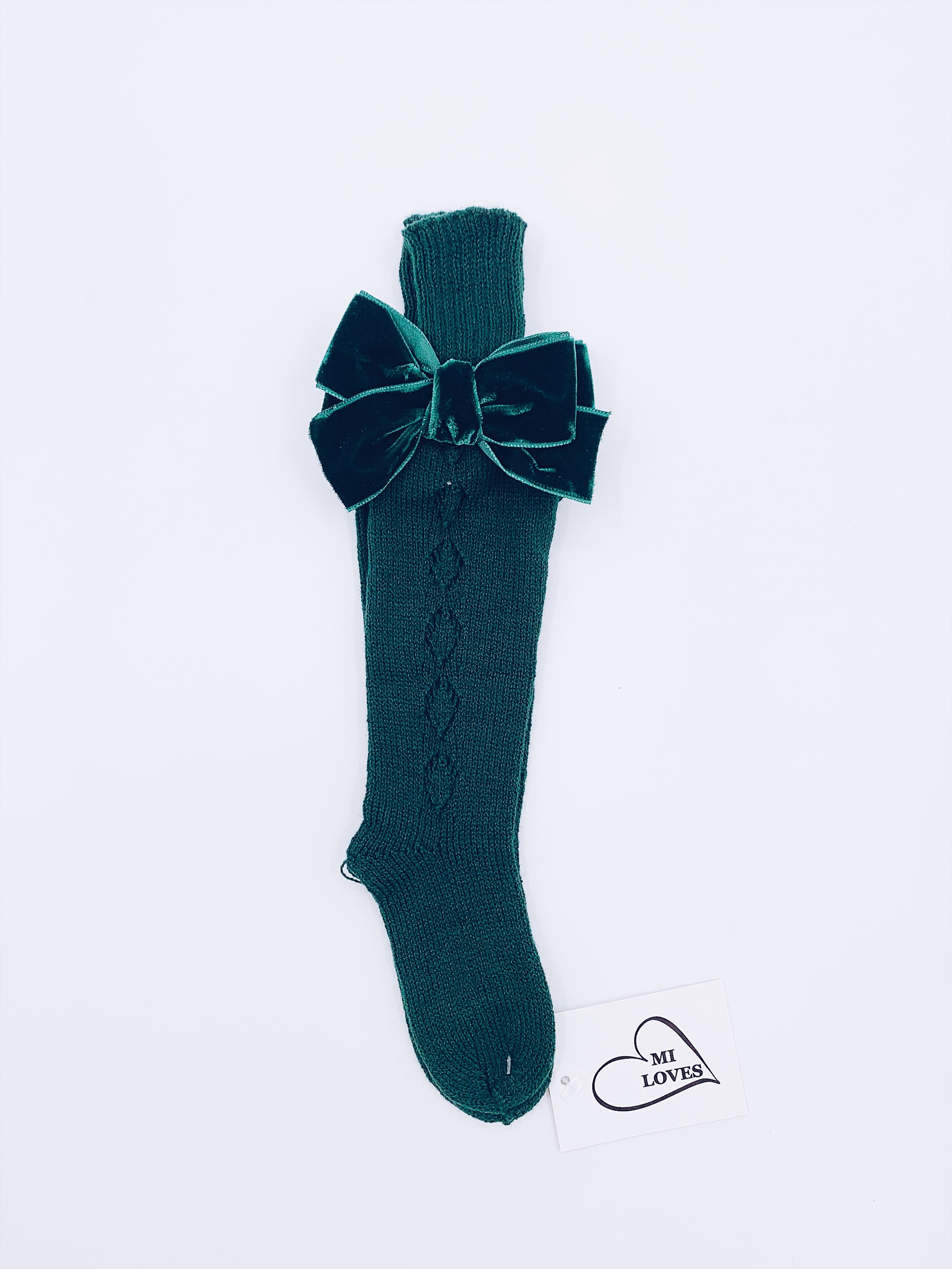 MI LOVES SIGNATURE KNITTED HIGH KNEE SOCKS WITH VELVET BOW