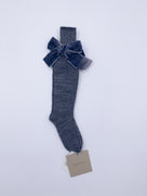Beautiful Knitted High Knee Socks With Velvet Bows