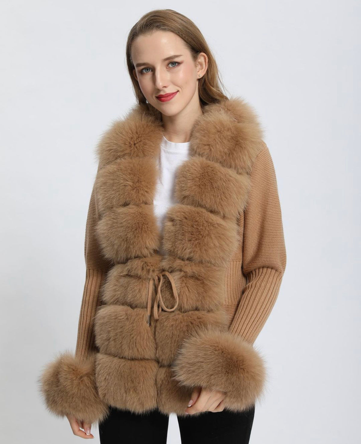 Luxurious Wool knit cardigan with Fox fur trim – MI LOVES