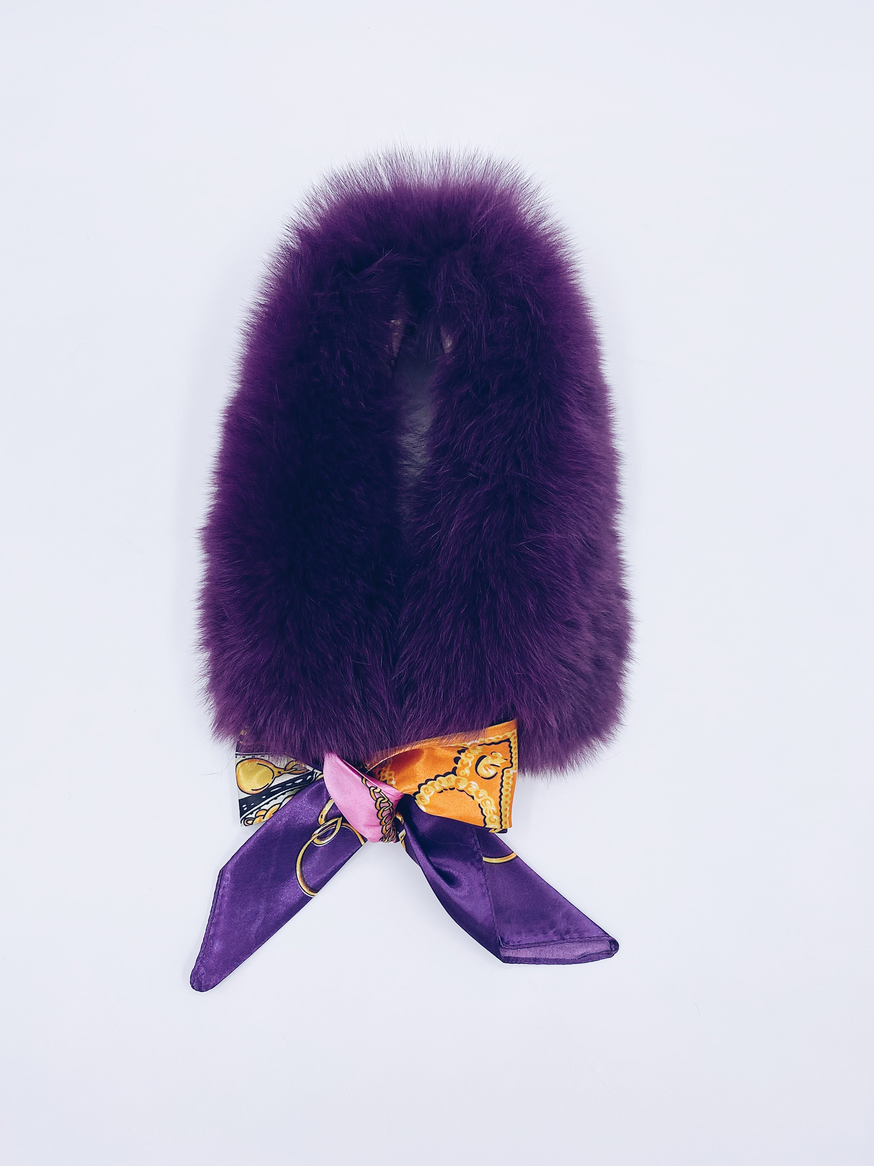 MI LOVES SIGNATURE Luxurious Fox fur collar with silk scarf.