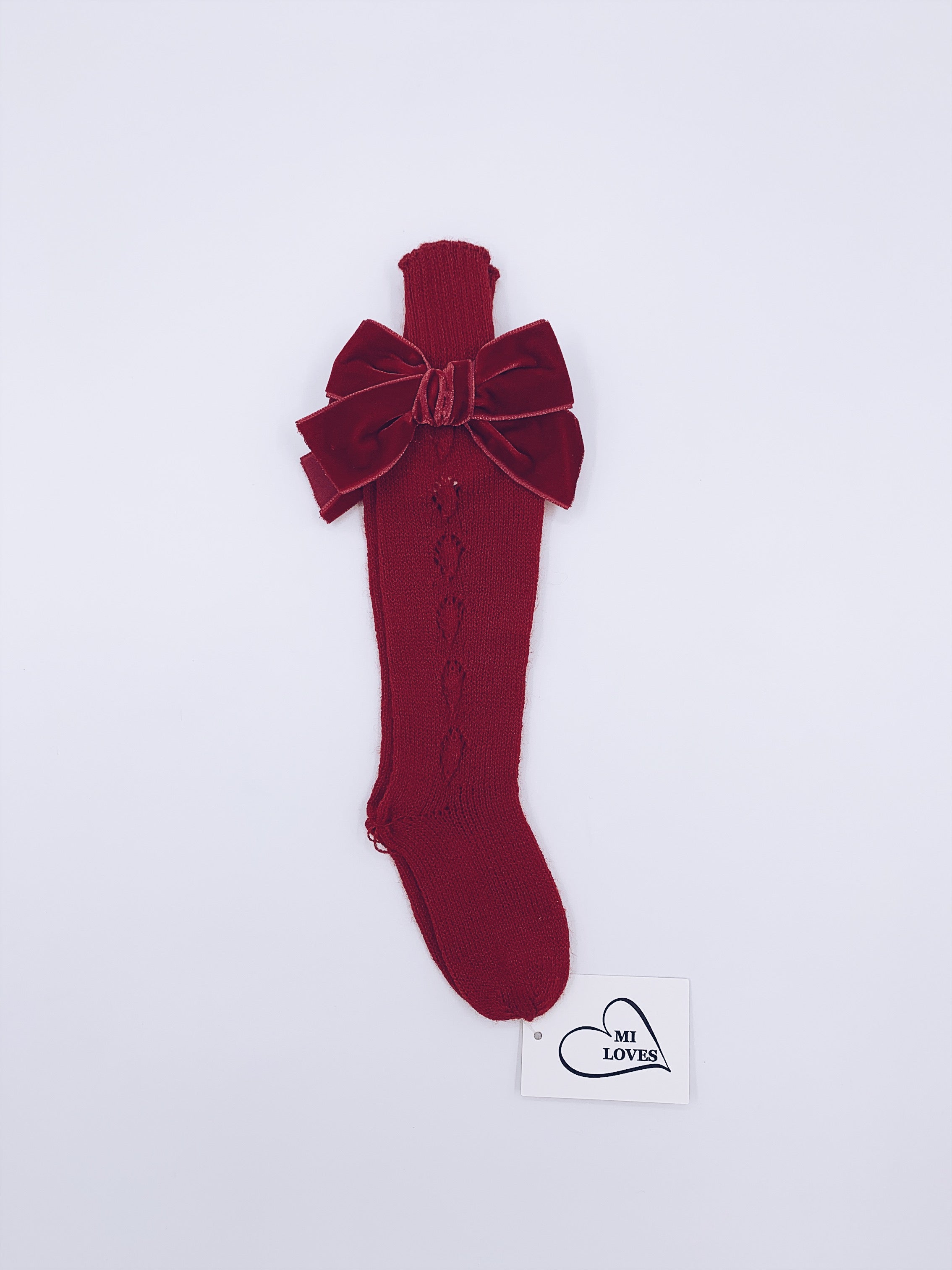 MI LOVES SIGNATURE KNITTED HIGH KNEE SOCKS WITH VELVET BOW